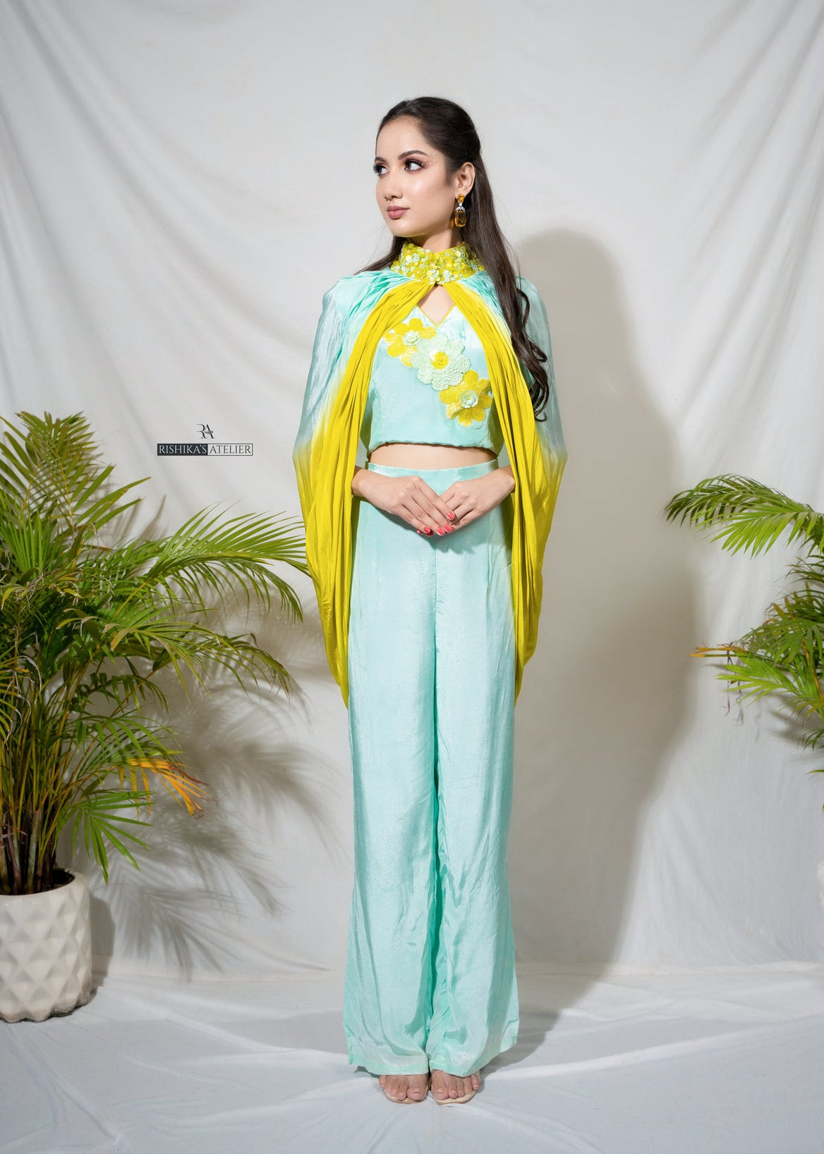 Lemon yellow ombre cape set