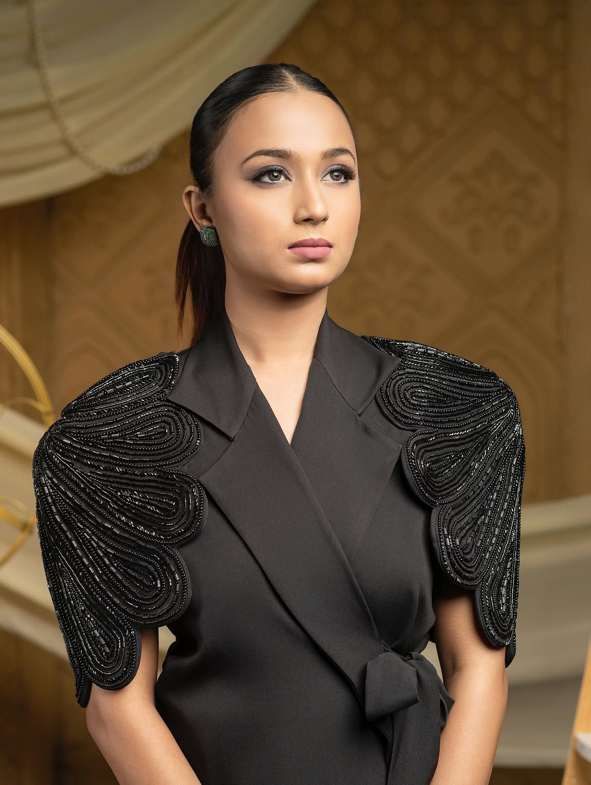 Black Elegance Flower-Cut One Piece