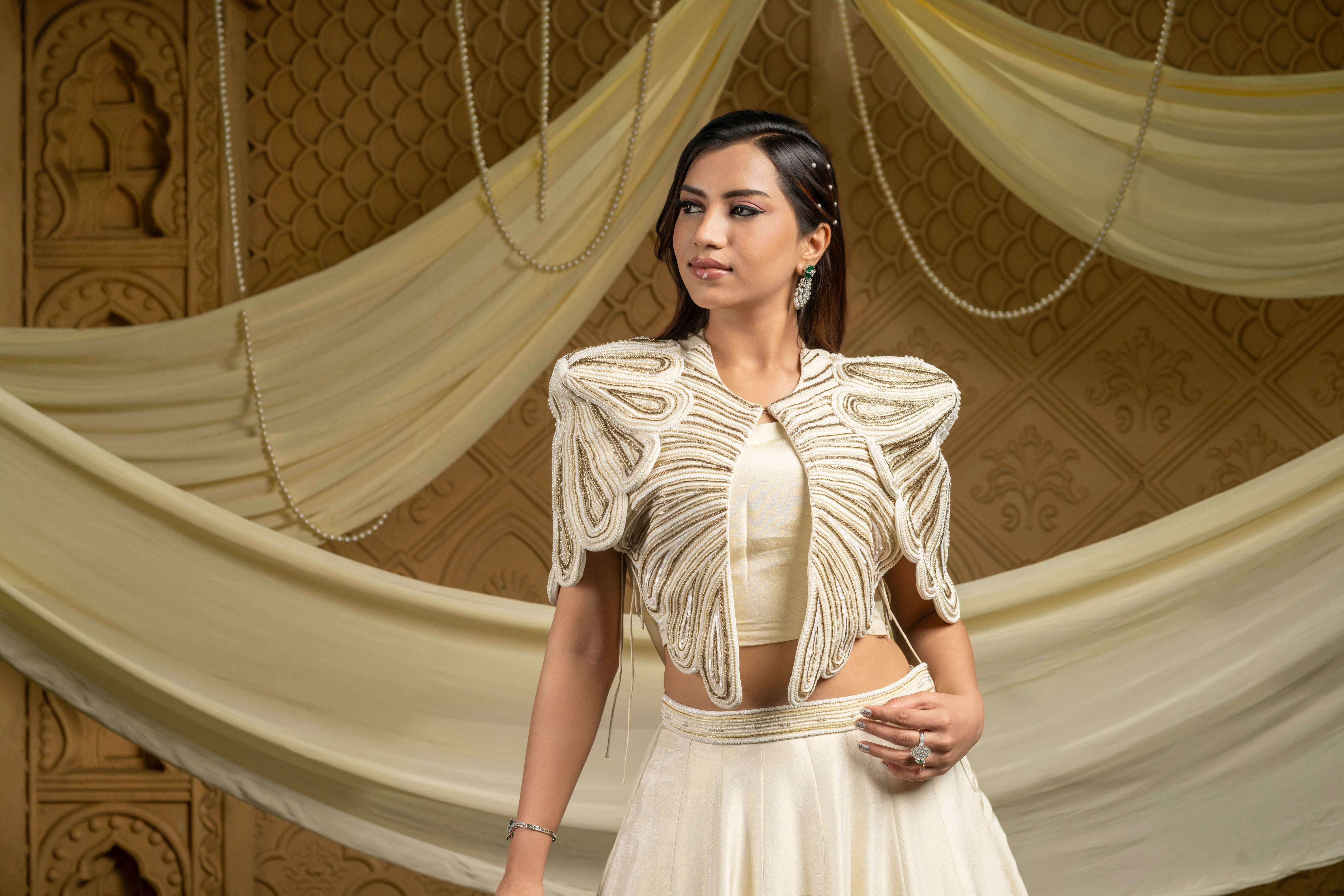 Ivory regalia-embroidered jacket with embroidered skirt set