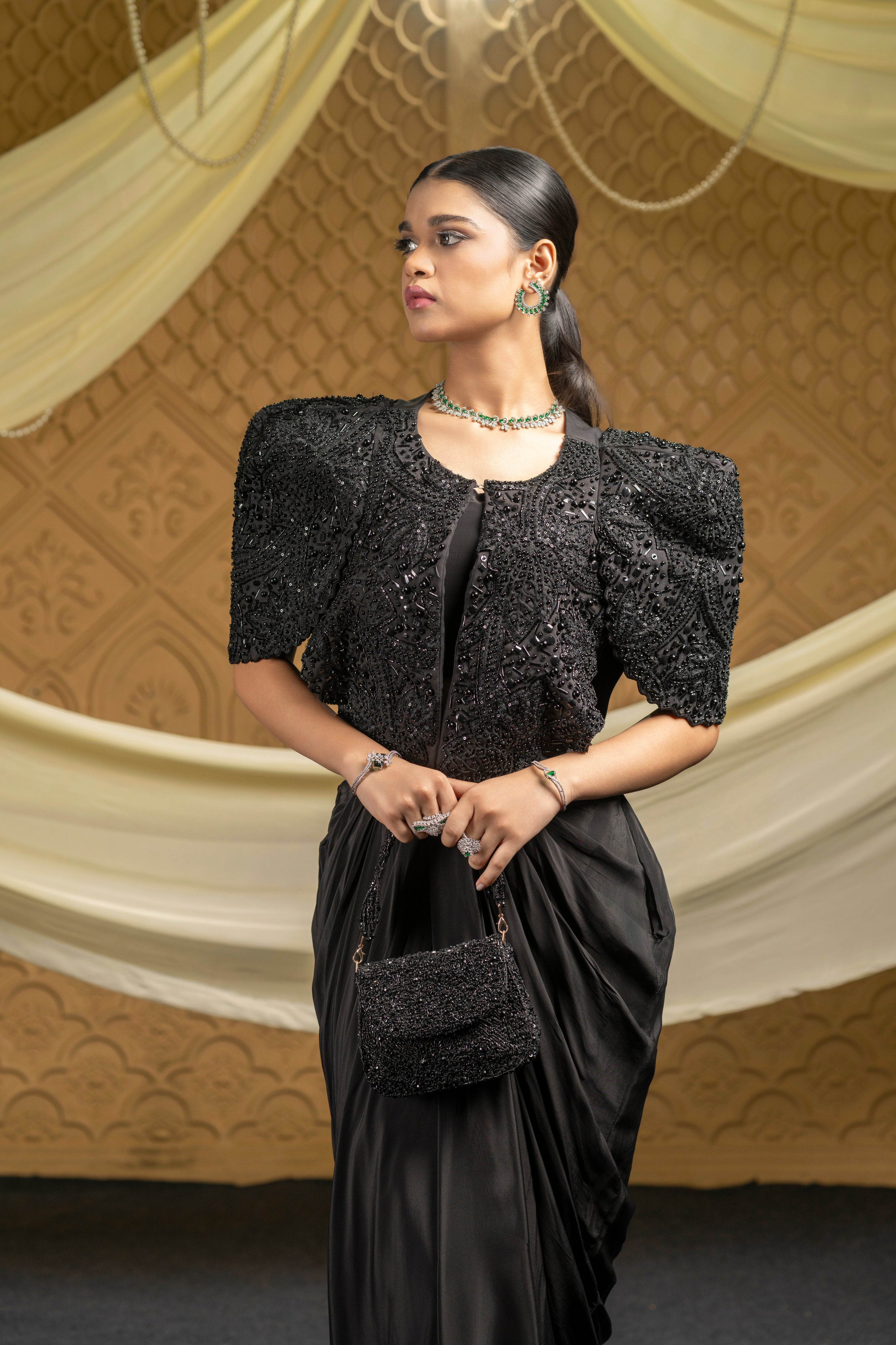Black Beaded Cape Set
