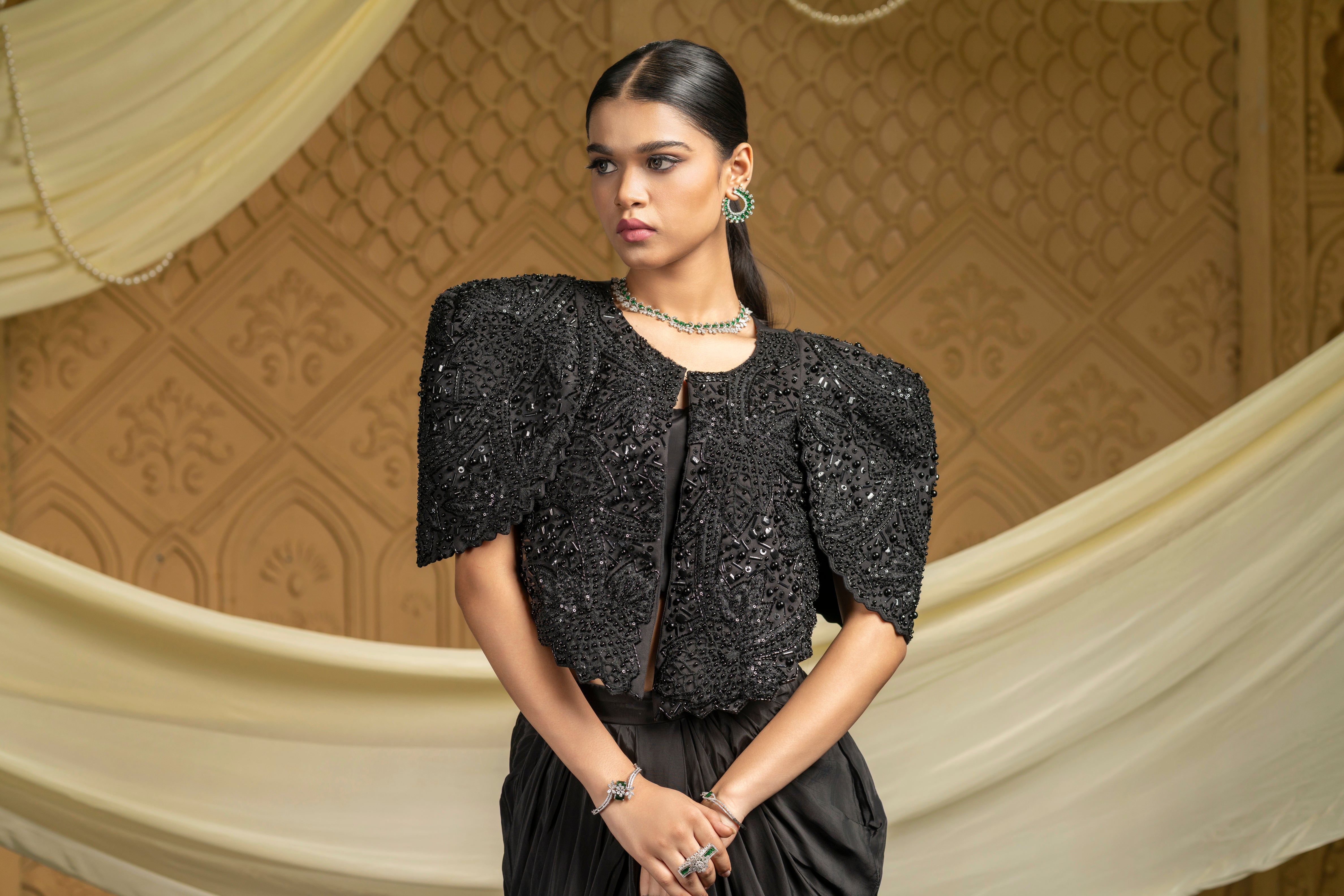 Black Beaded Cape Set