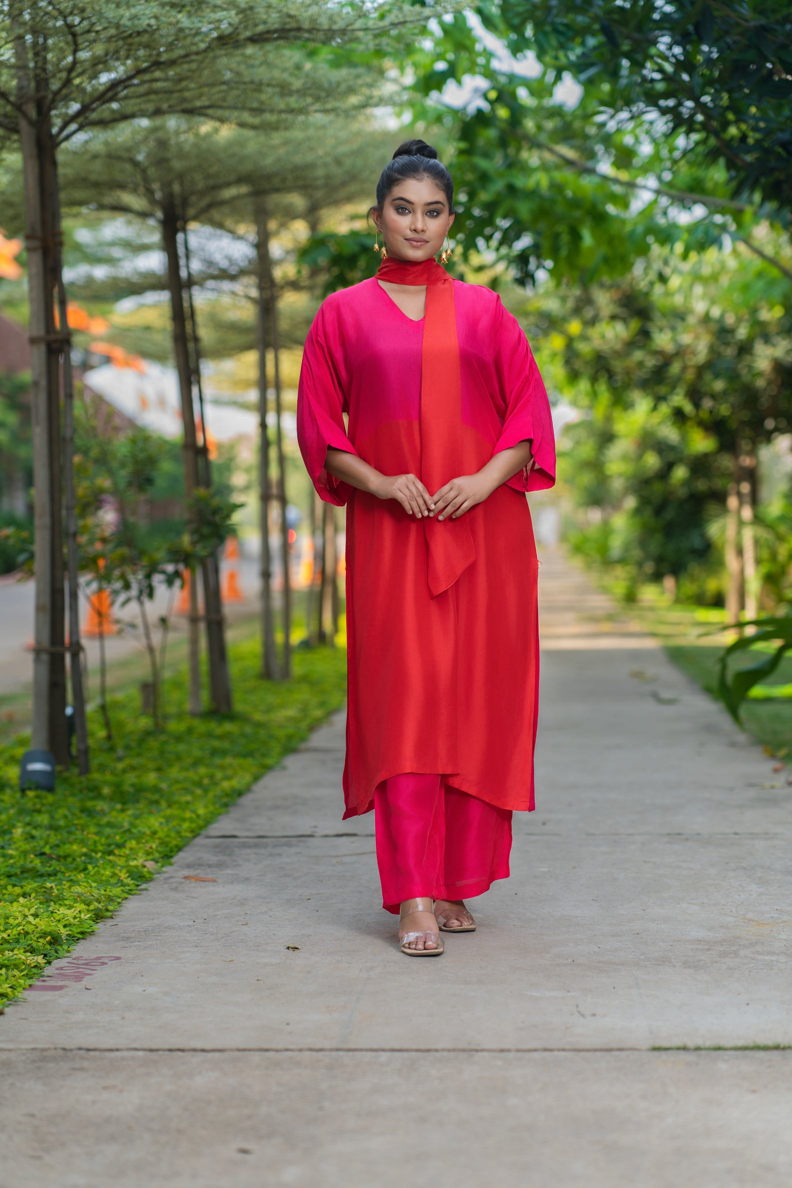 Dual colour scarf kurta set