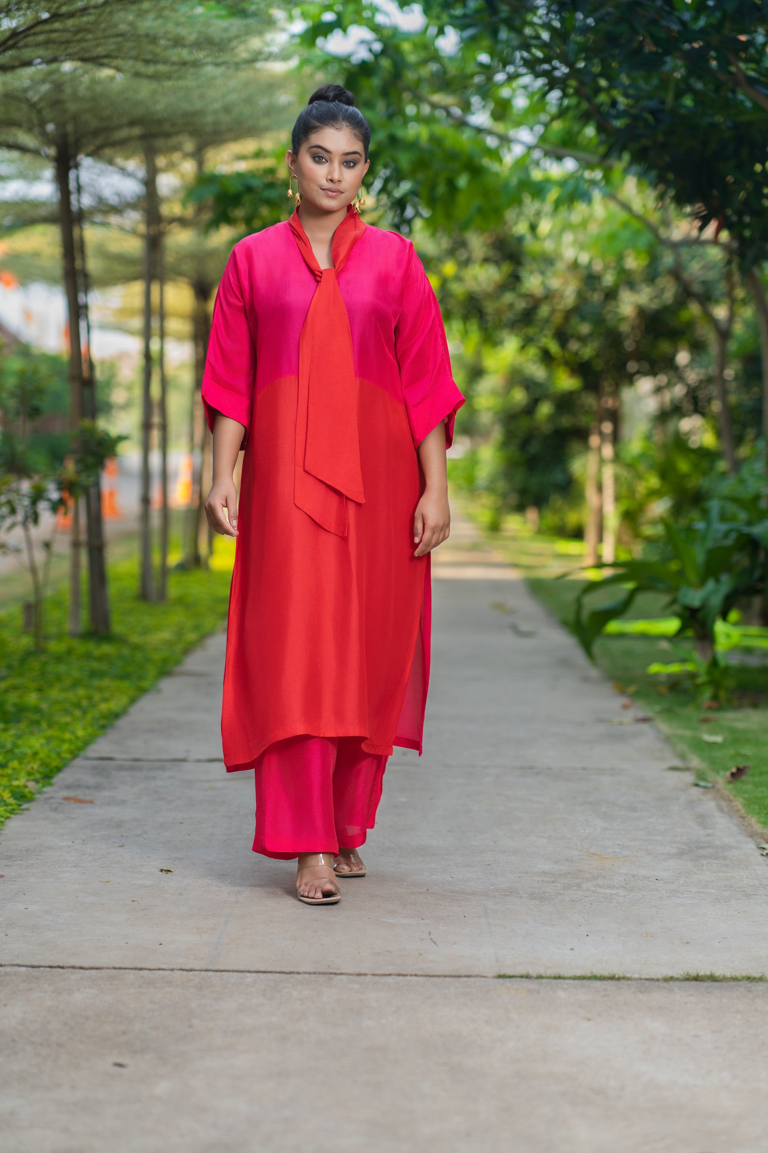 Dual colour scarf kurta set