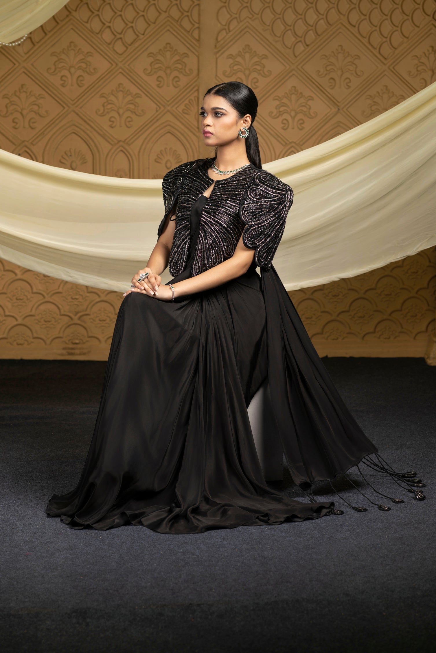 Regalia embroidered jacket with saree set