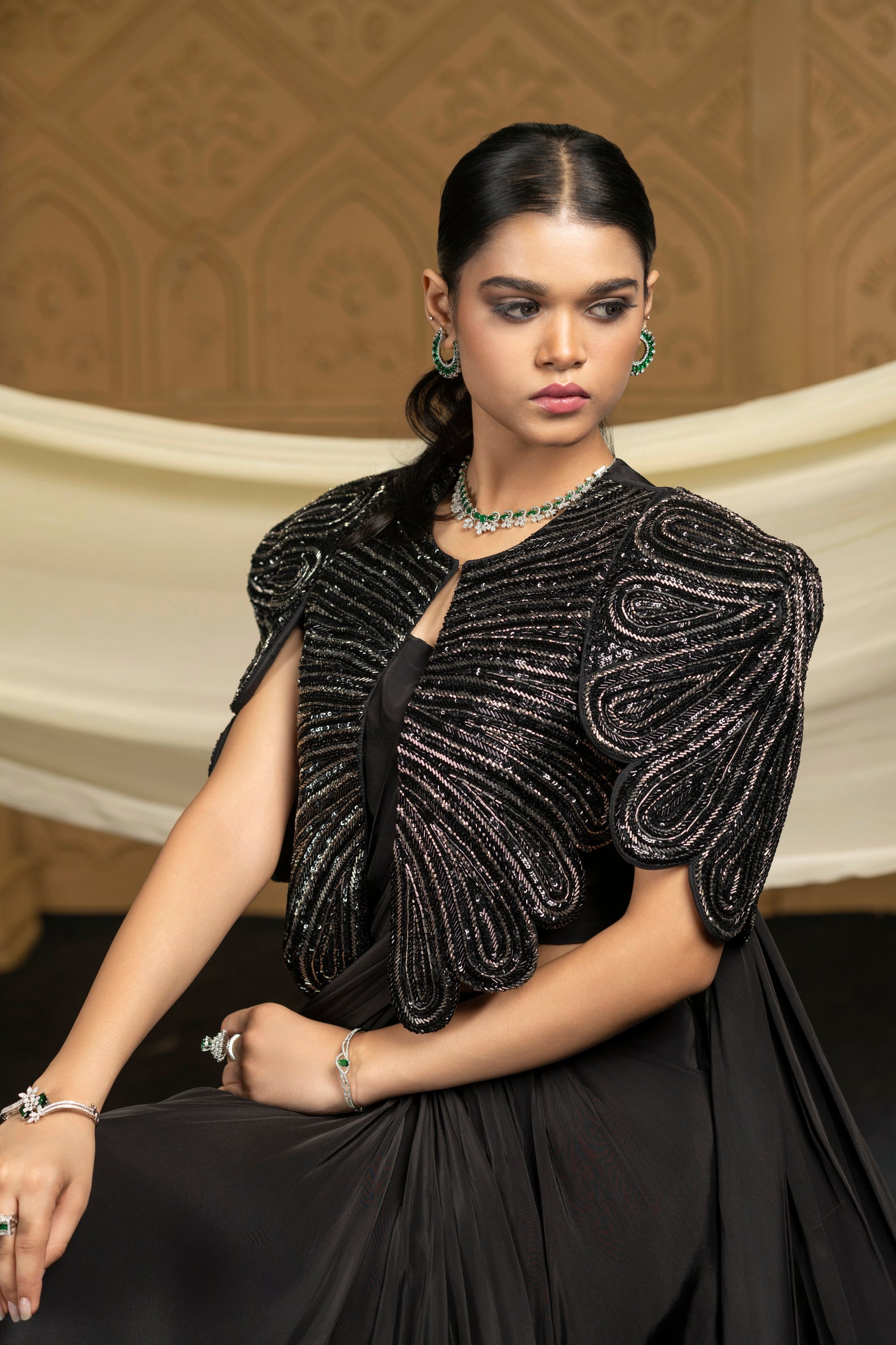 Regalia embroidered jacket with saree set