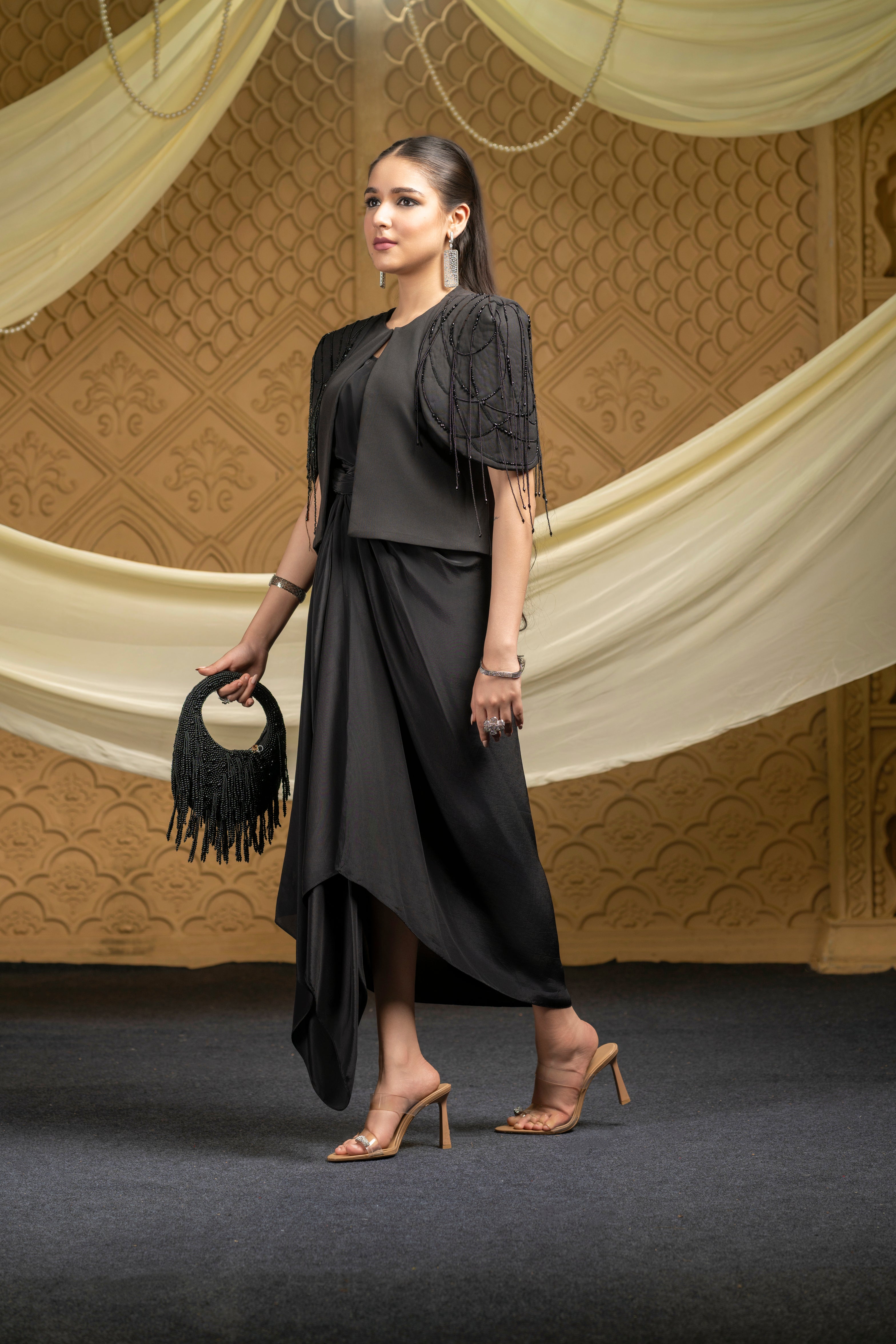 Indo-Western Drape Skirt with Embroidered Jacket set