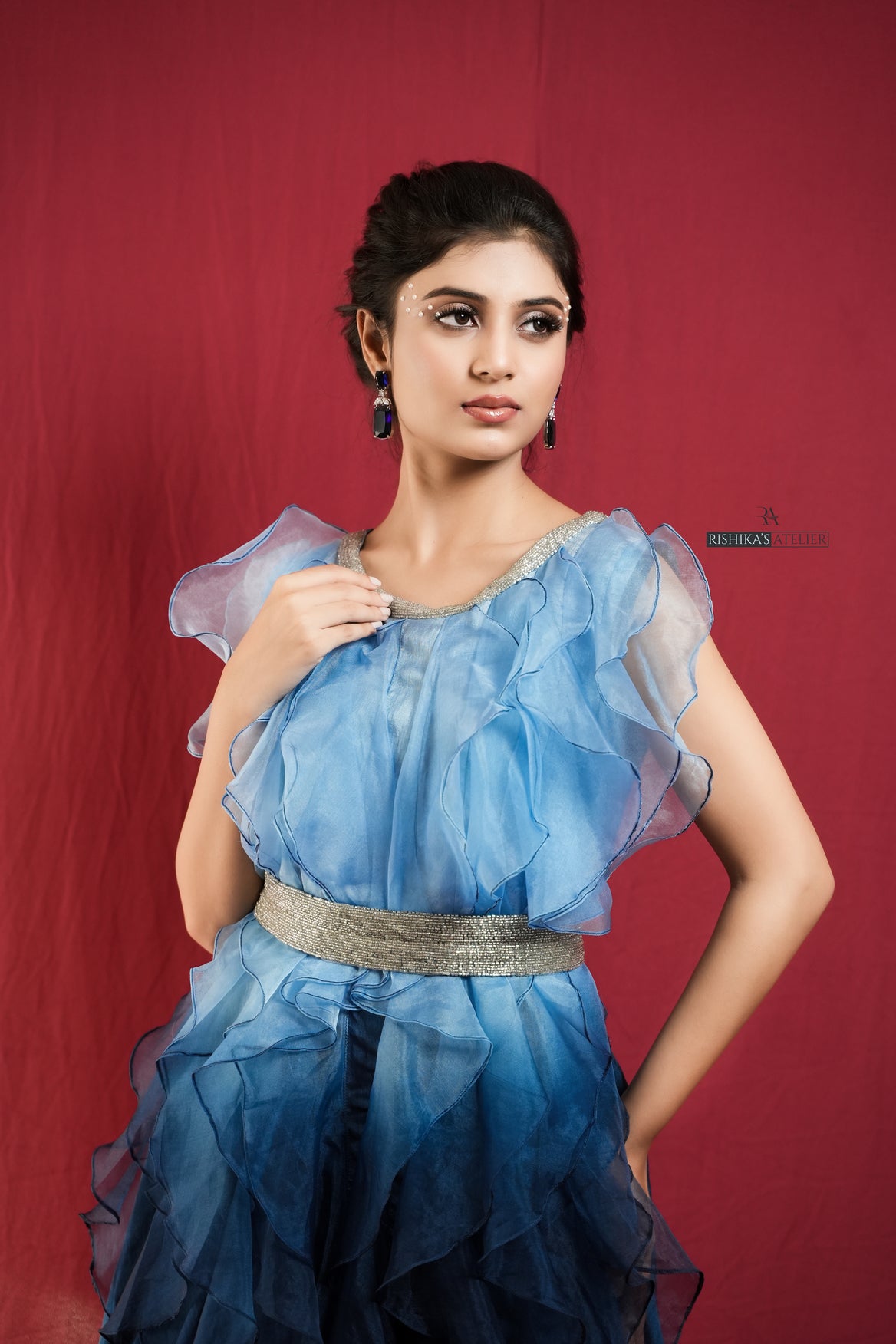 Blue ombre ruffles dress