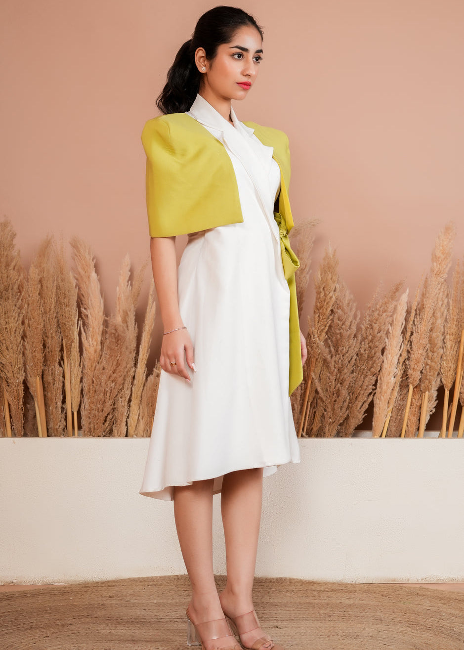 Green white wrap around dress