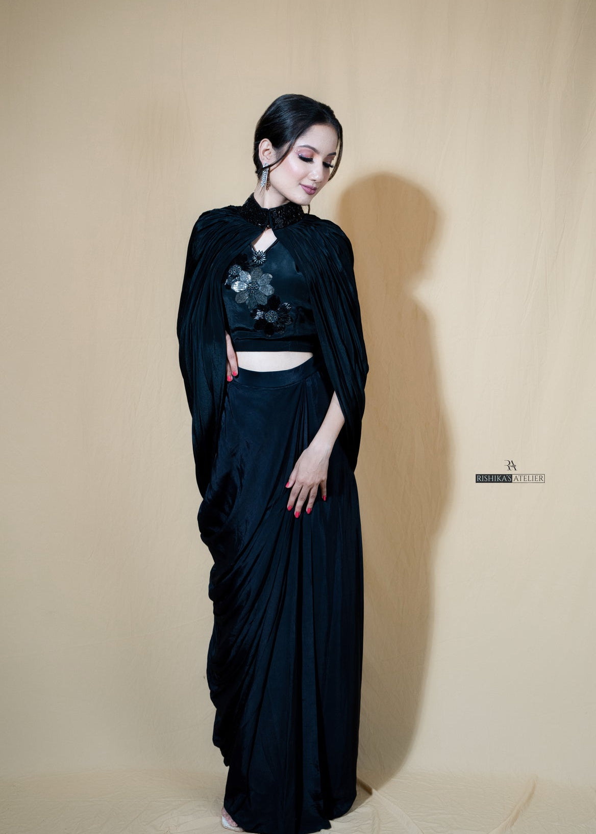 Drape skirt with cape set