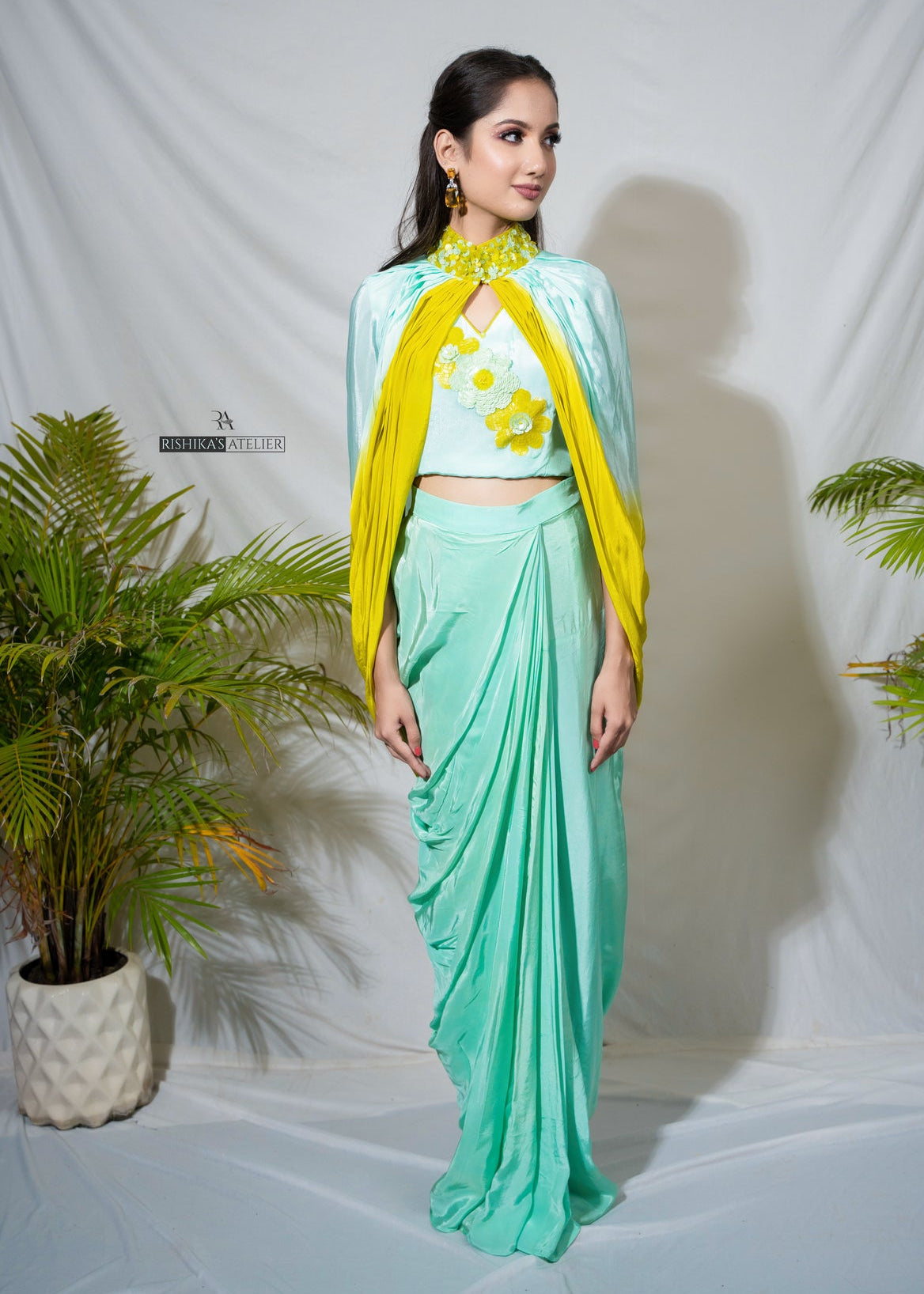 Lemon yellow ombre cape set