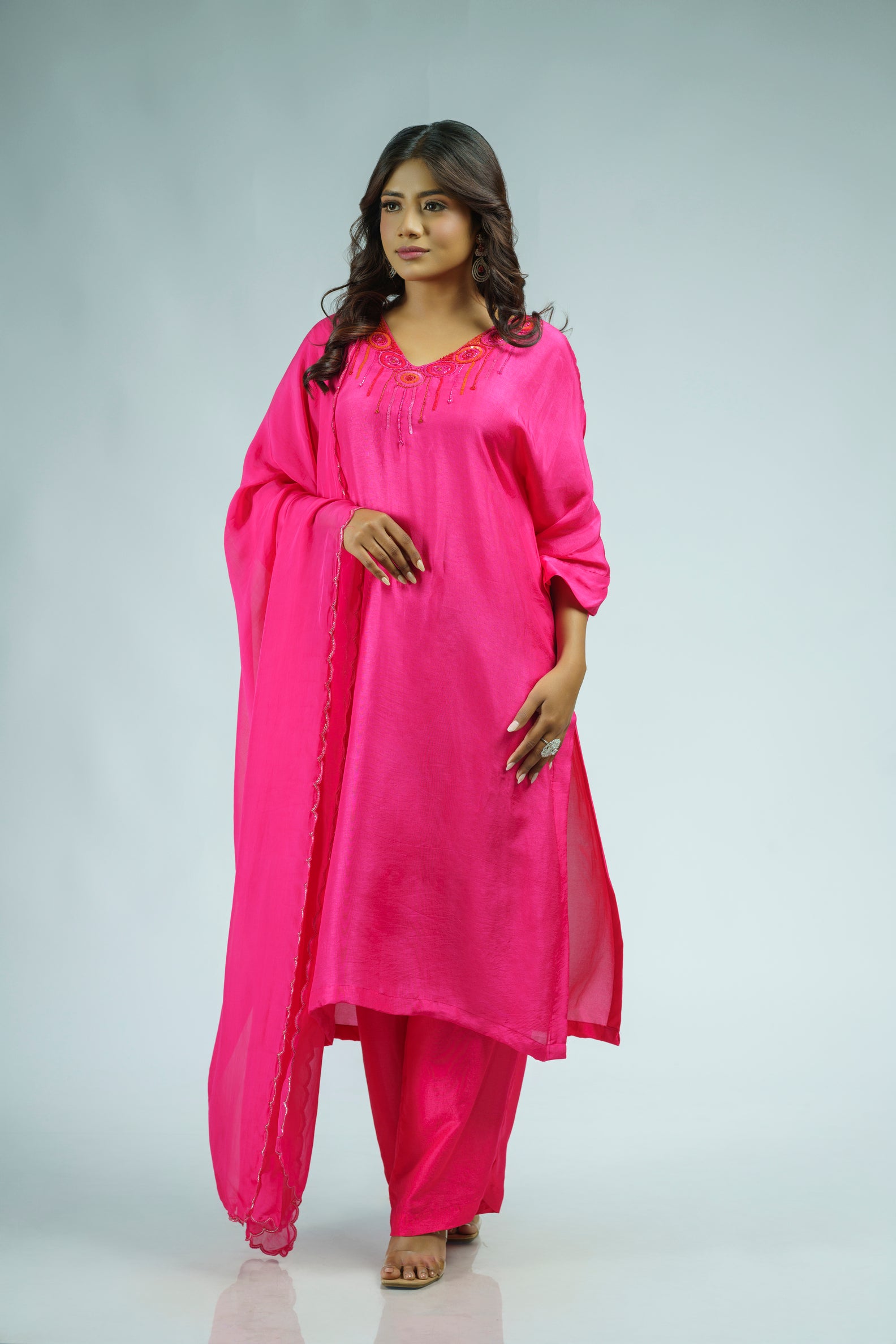 Pink embroidered straight kurta set