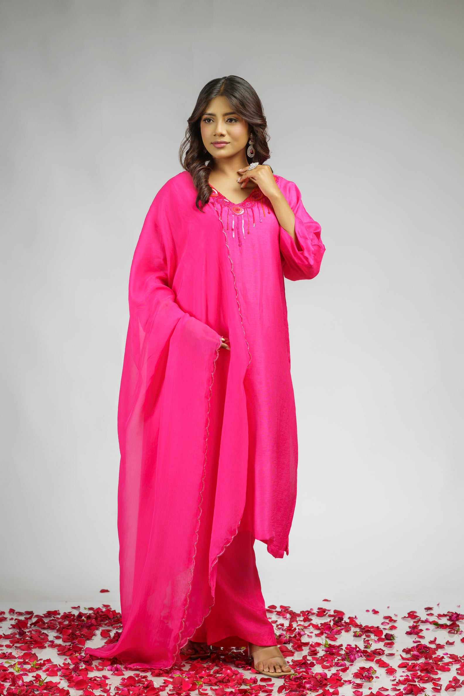 Pink embroidered straight kurta set