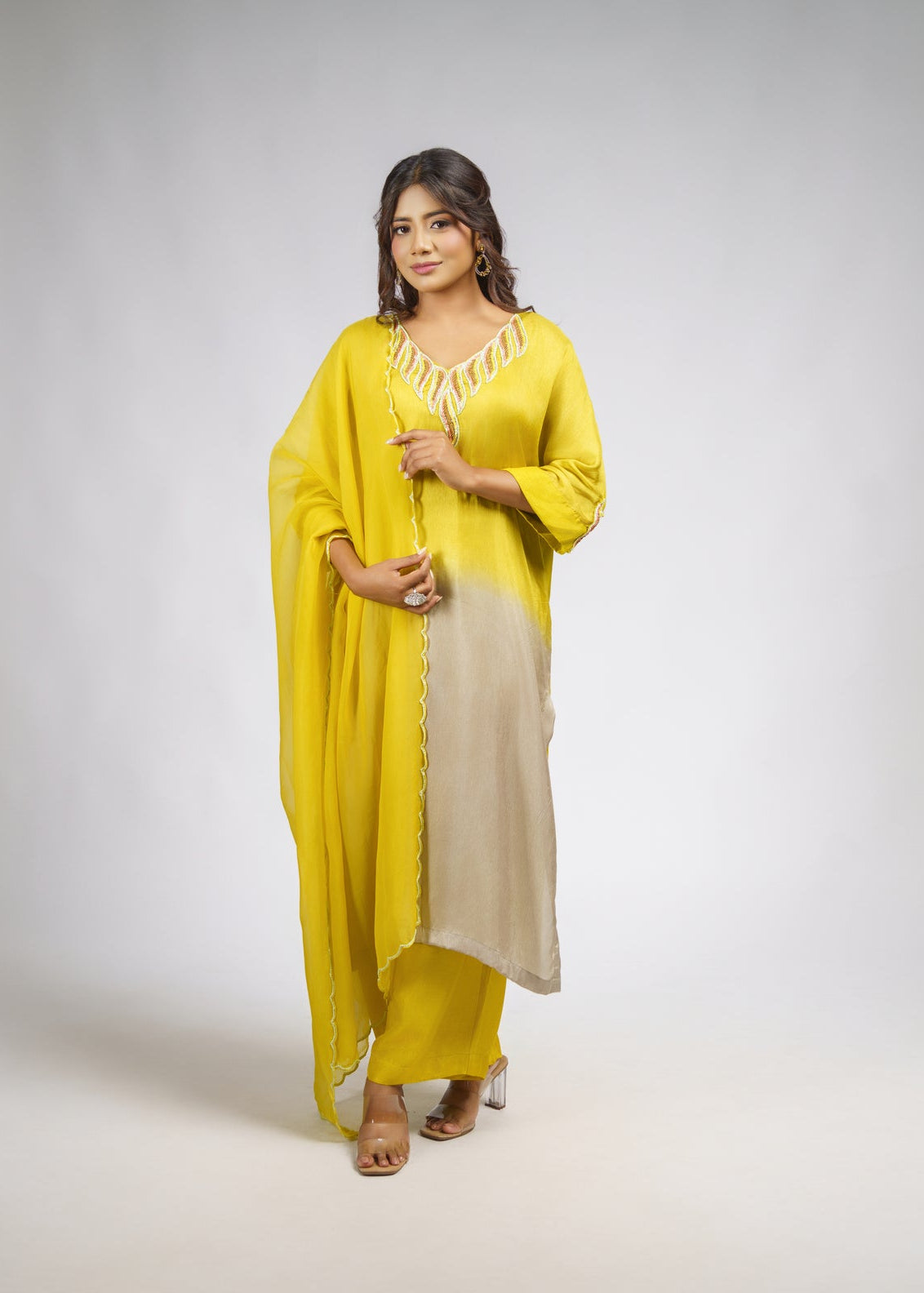 Ombre embroidered straight kurta set