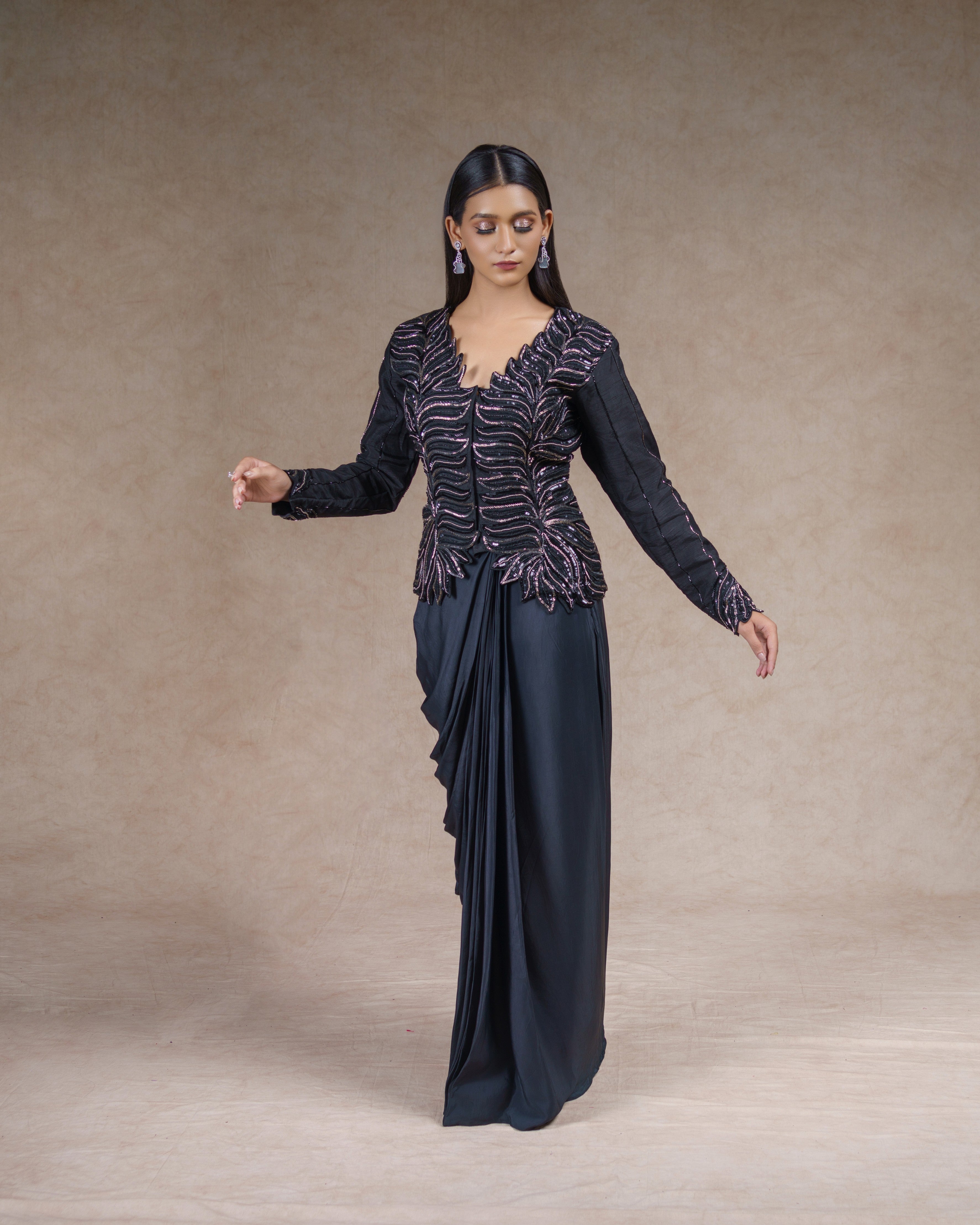 Black Full Sleeved Jacket Set