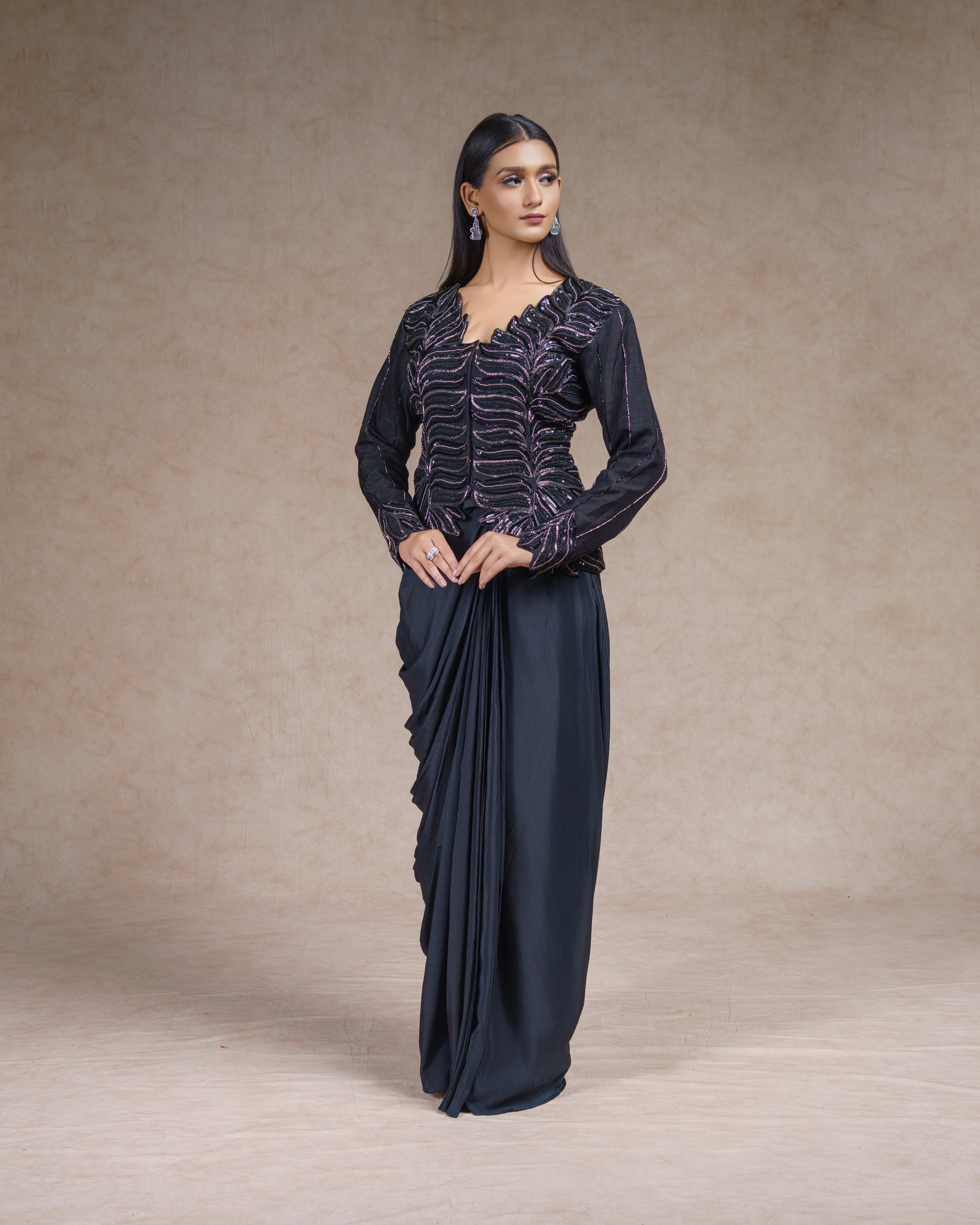 Black Full Sleeved Jacket Set