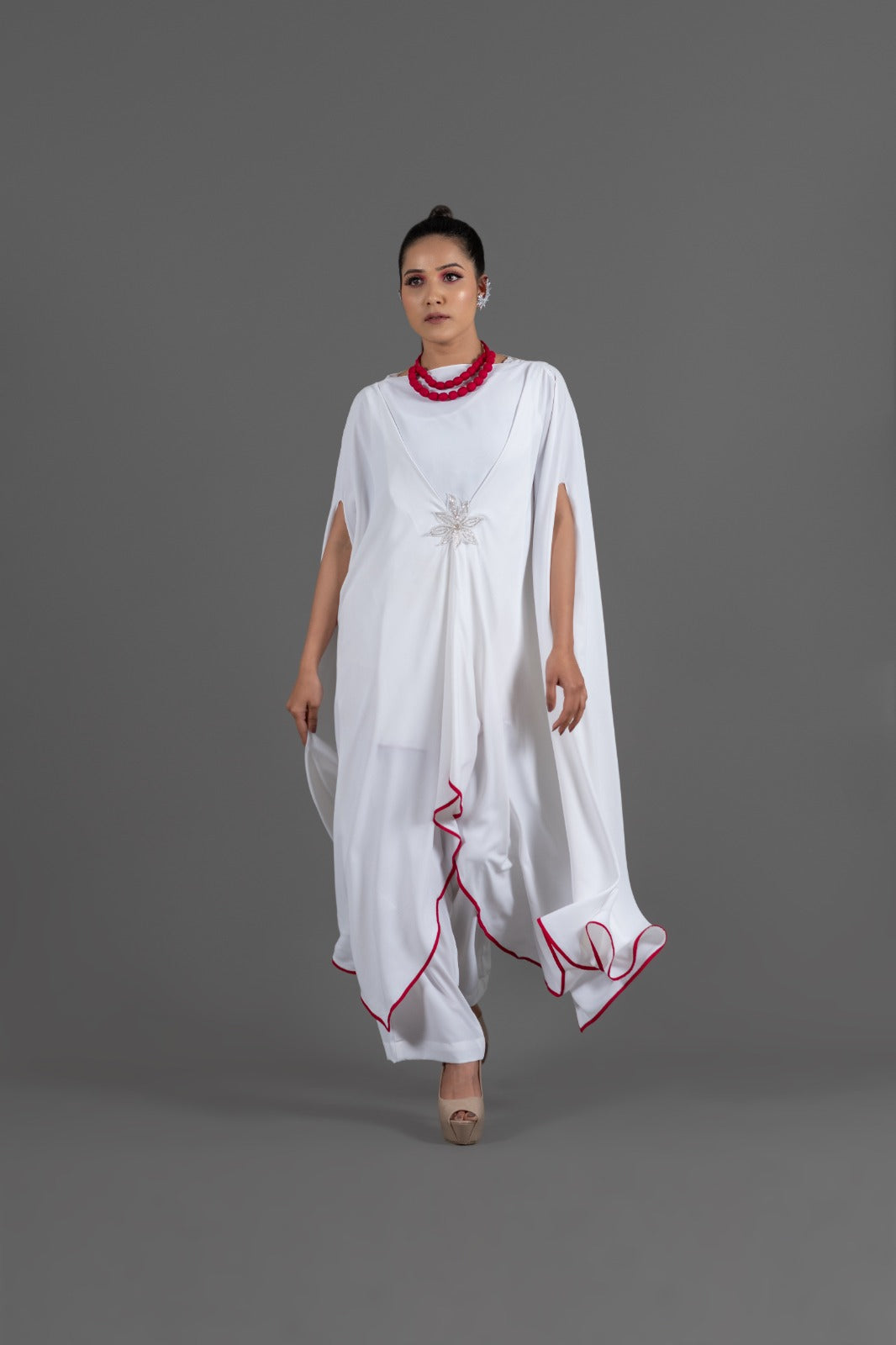 White mid knot Kaftan set
