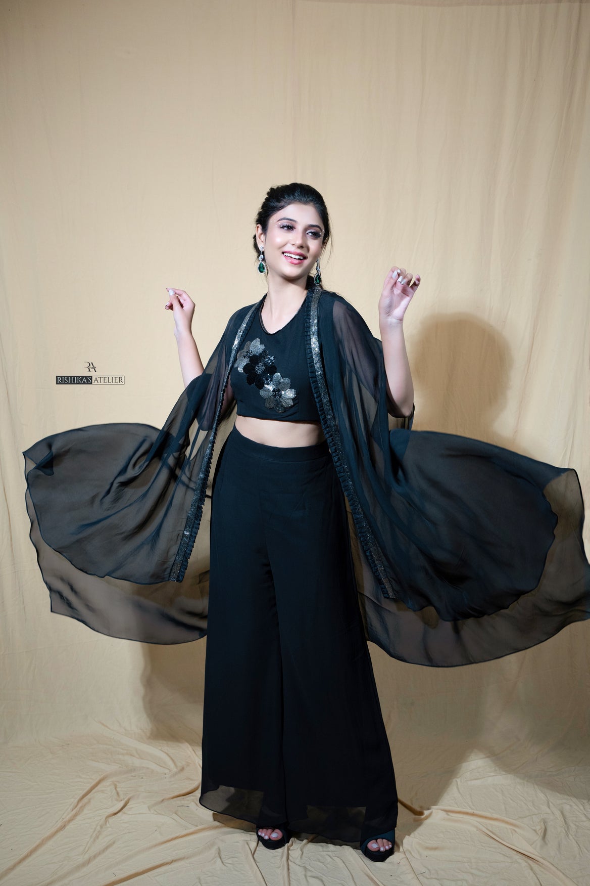 Black indo western cape with palazzo set