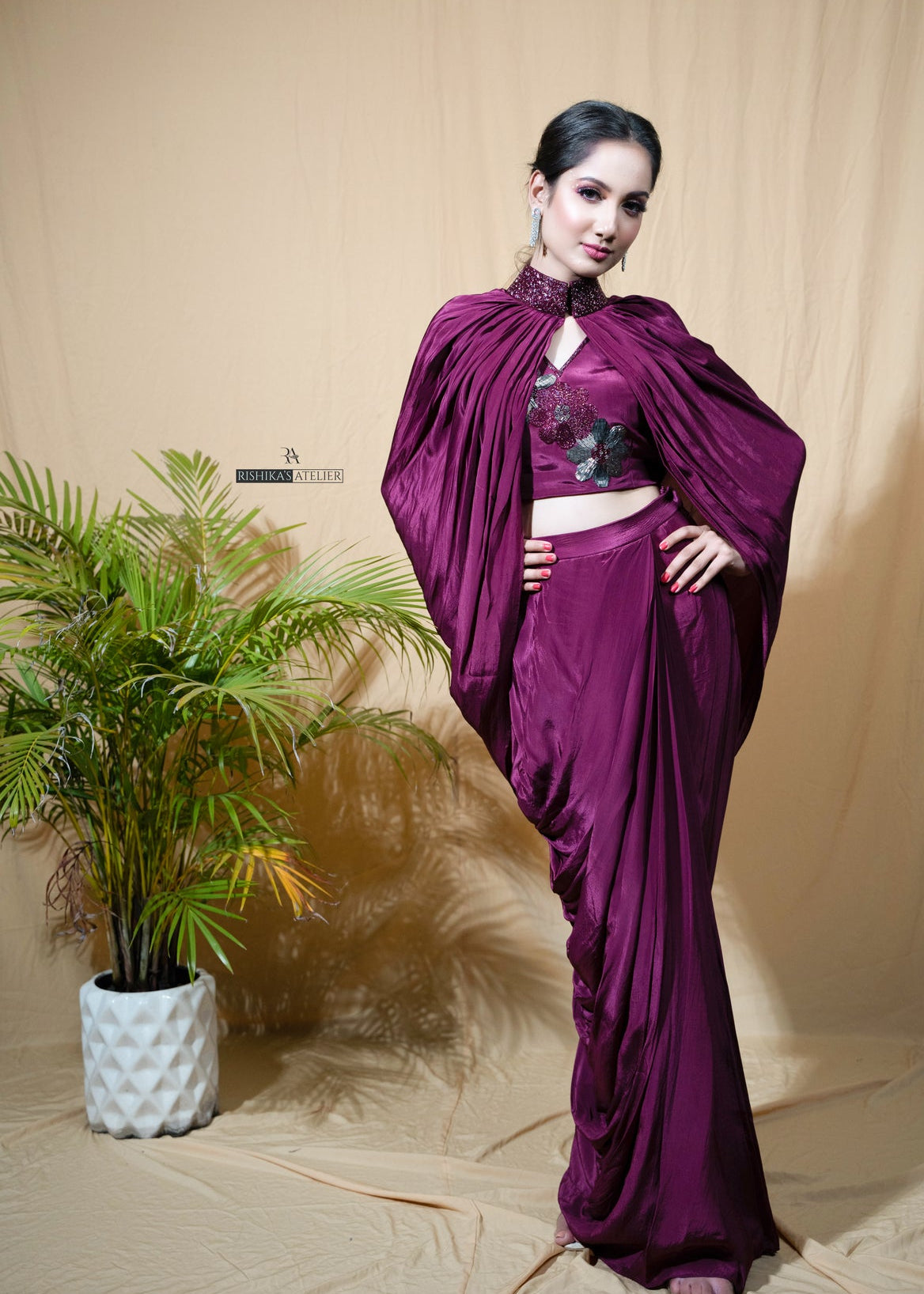 Drape skirt with cape set