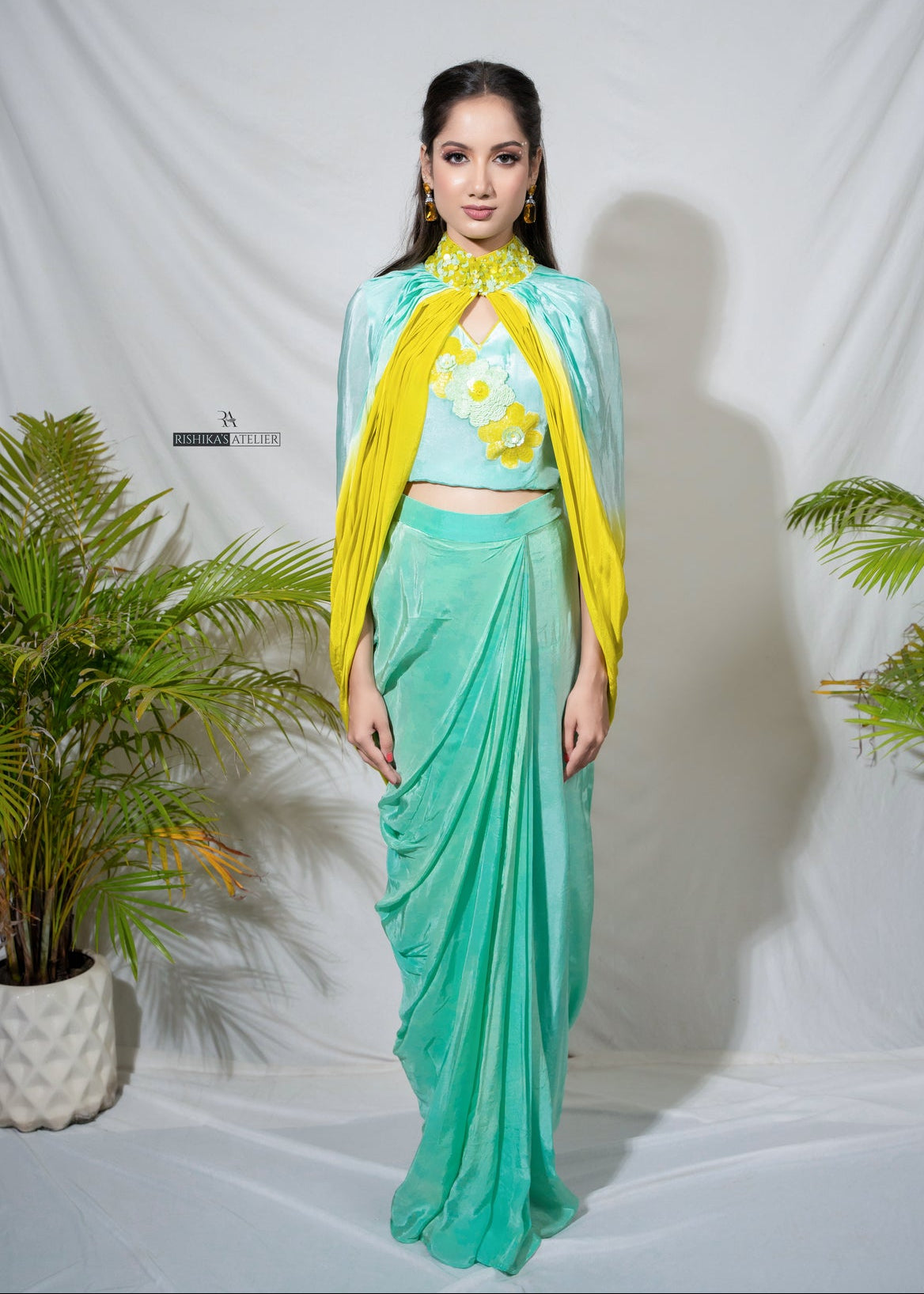 Lemon yellow ombre cape set