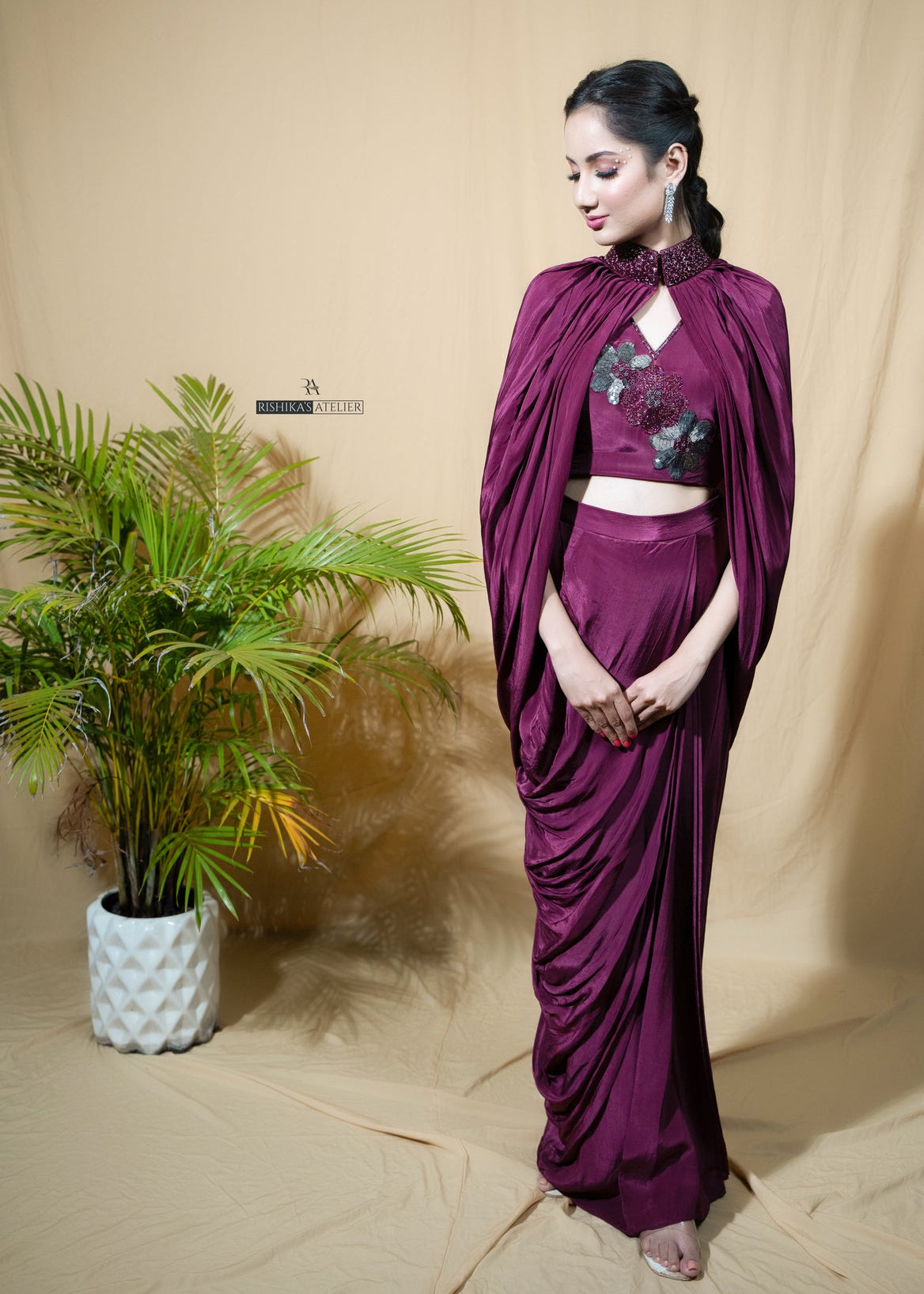 Drape skirt with cape set