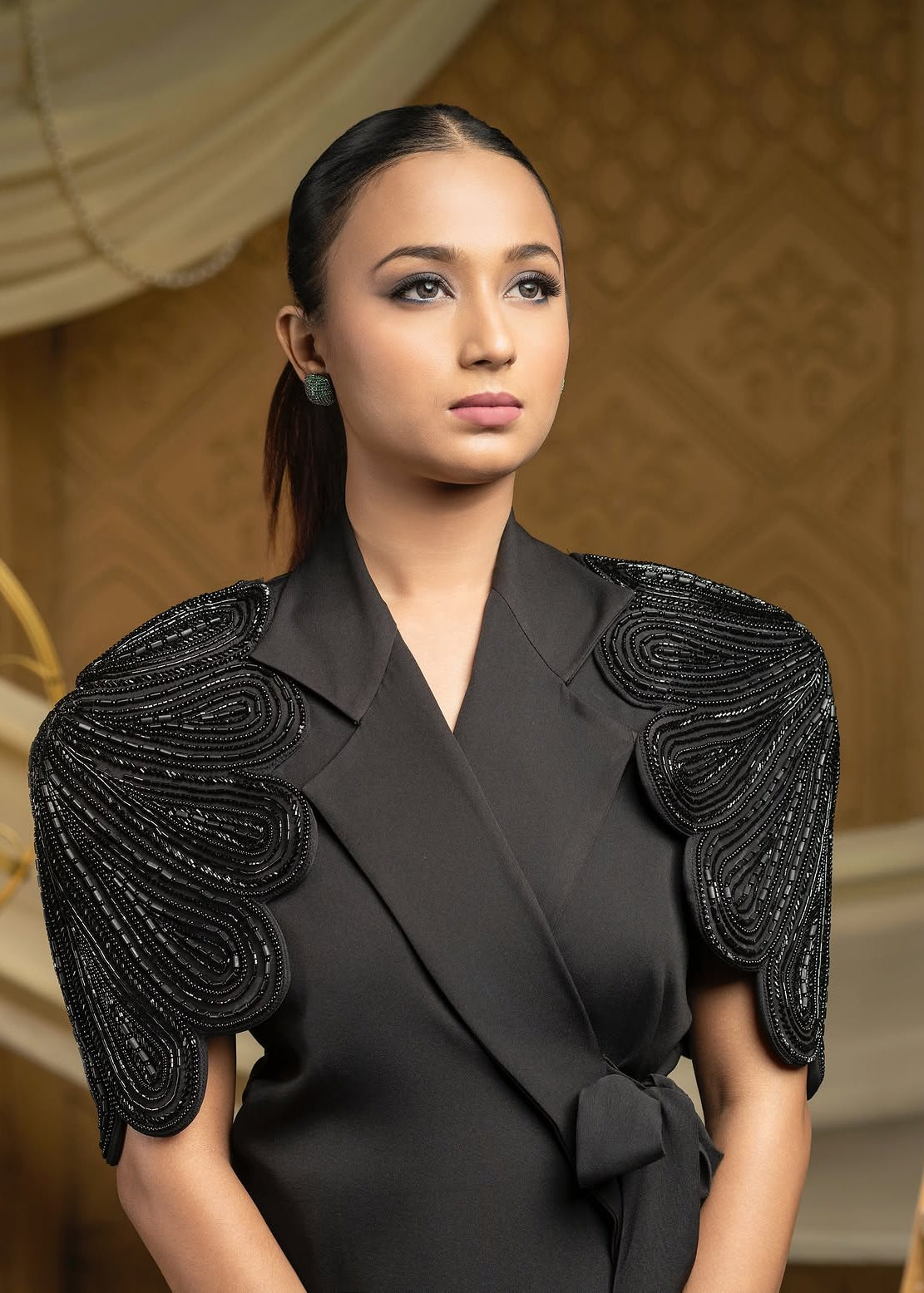 Black embroidered regalia wrap around  dress
