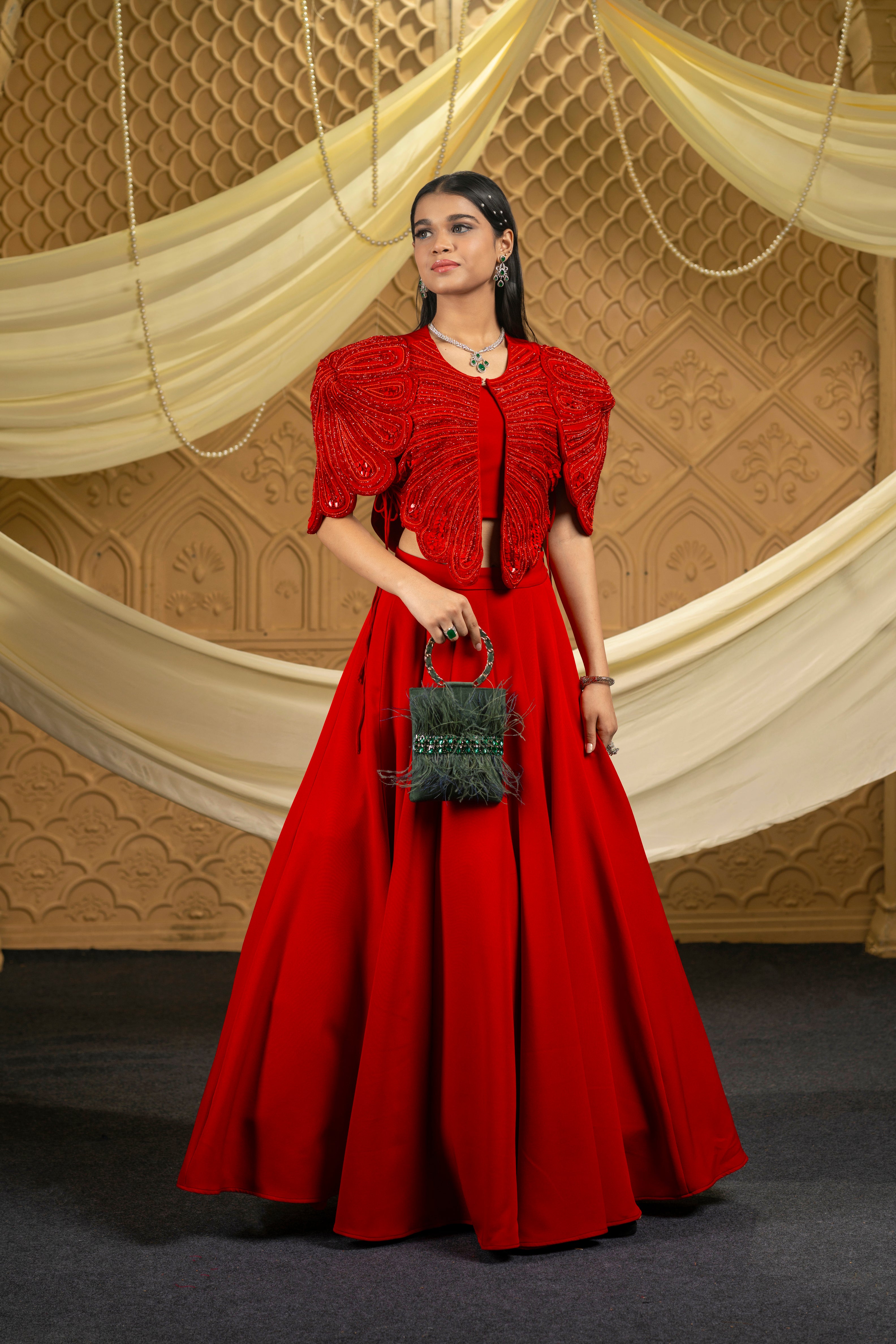 Regalia embroidered jacket with skirt set