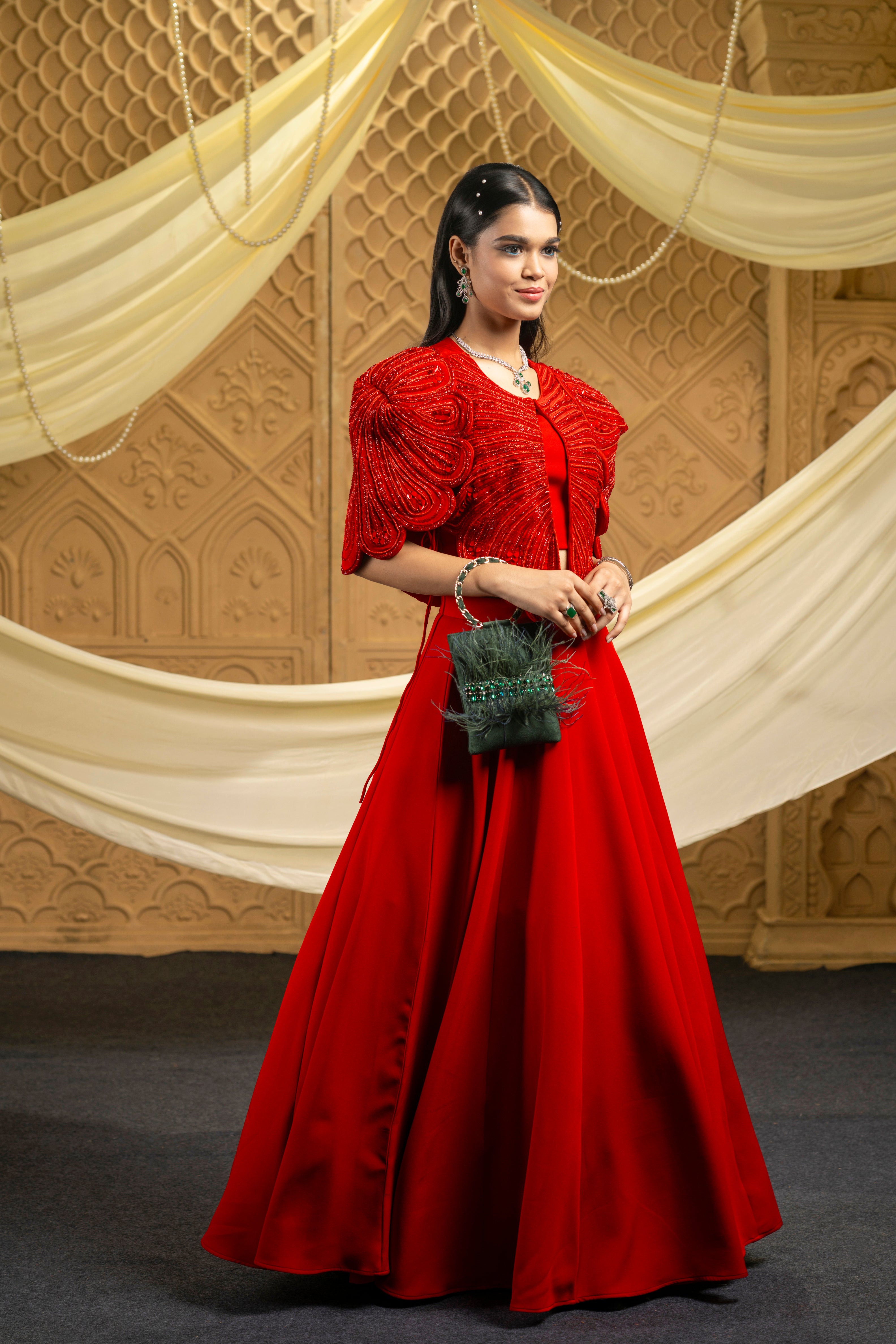 Regalia embroidered jacket with skirt set