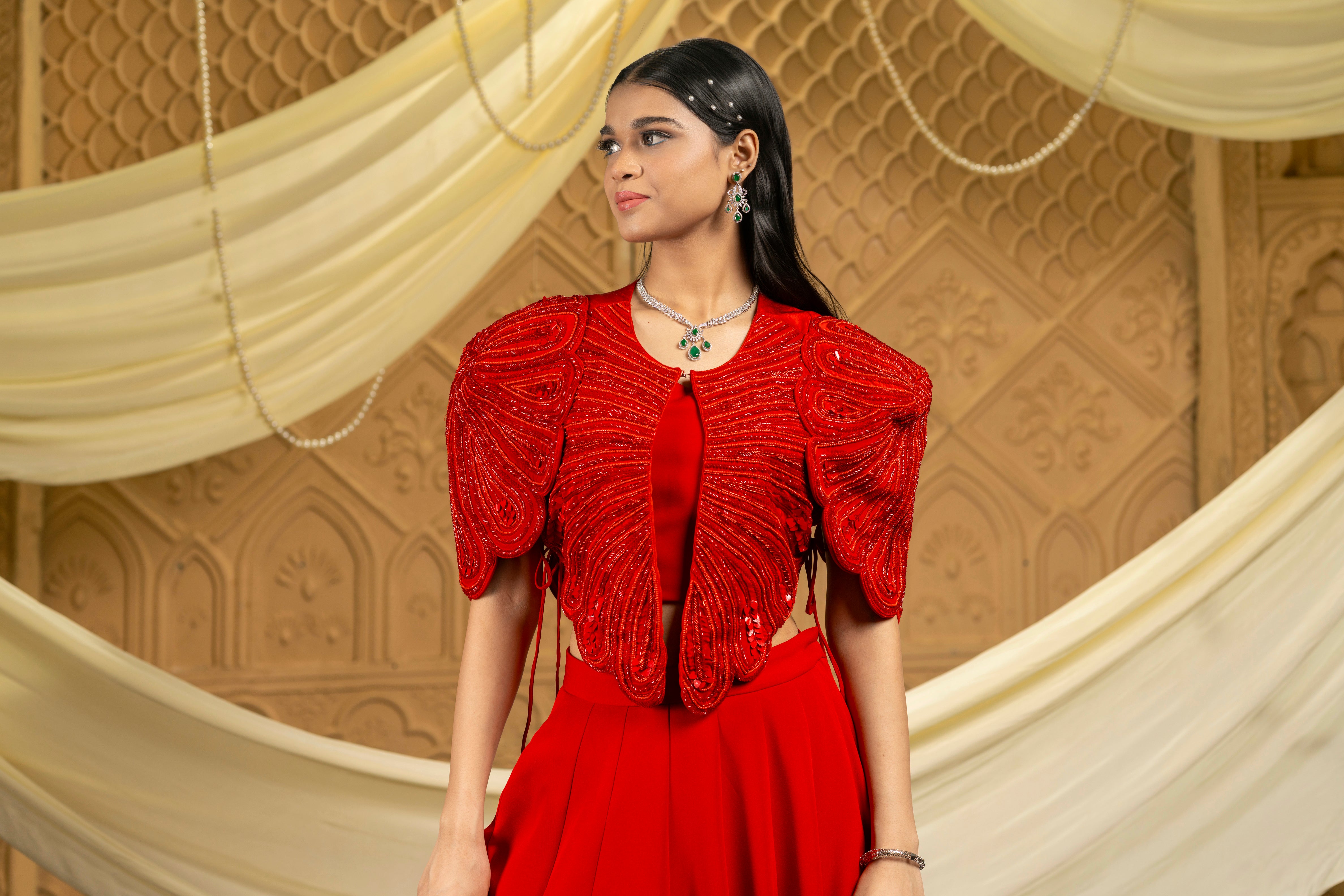 Regalia embroidered jacket with skirt set