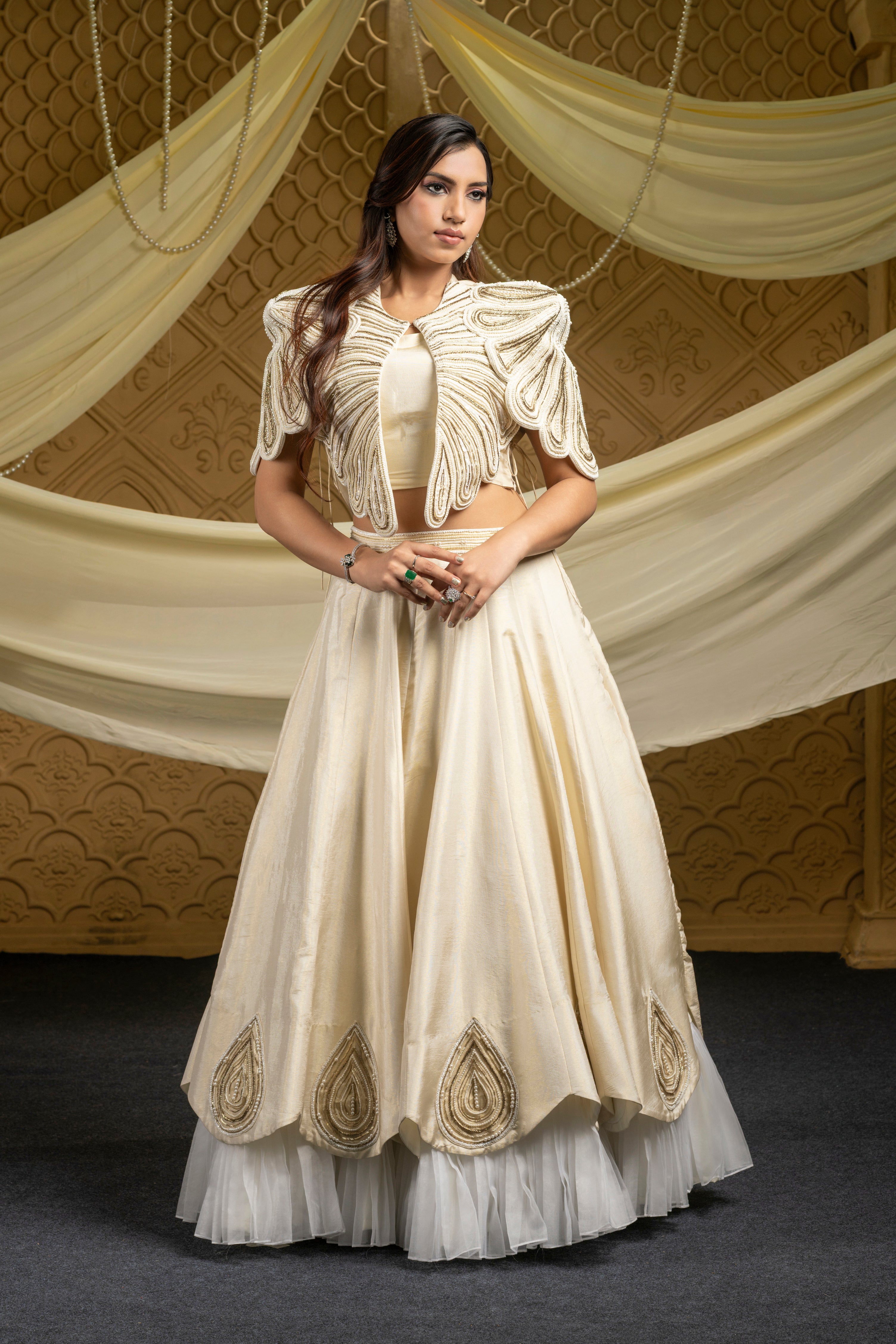 Ivory regalia-embroidered jacket with embroidered skirt set