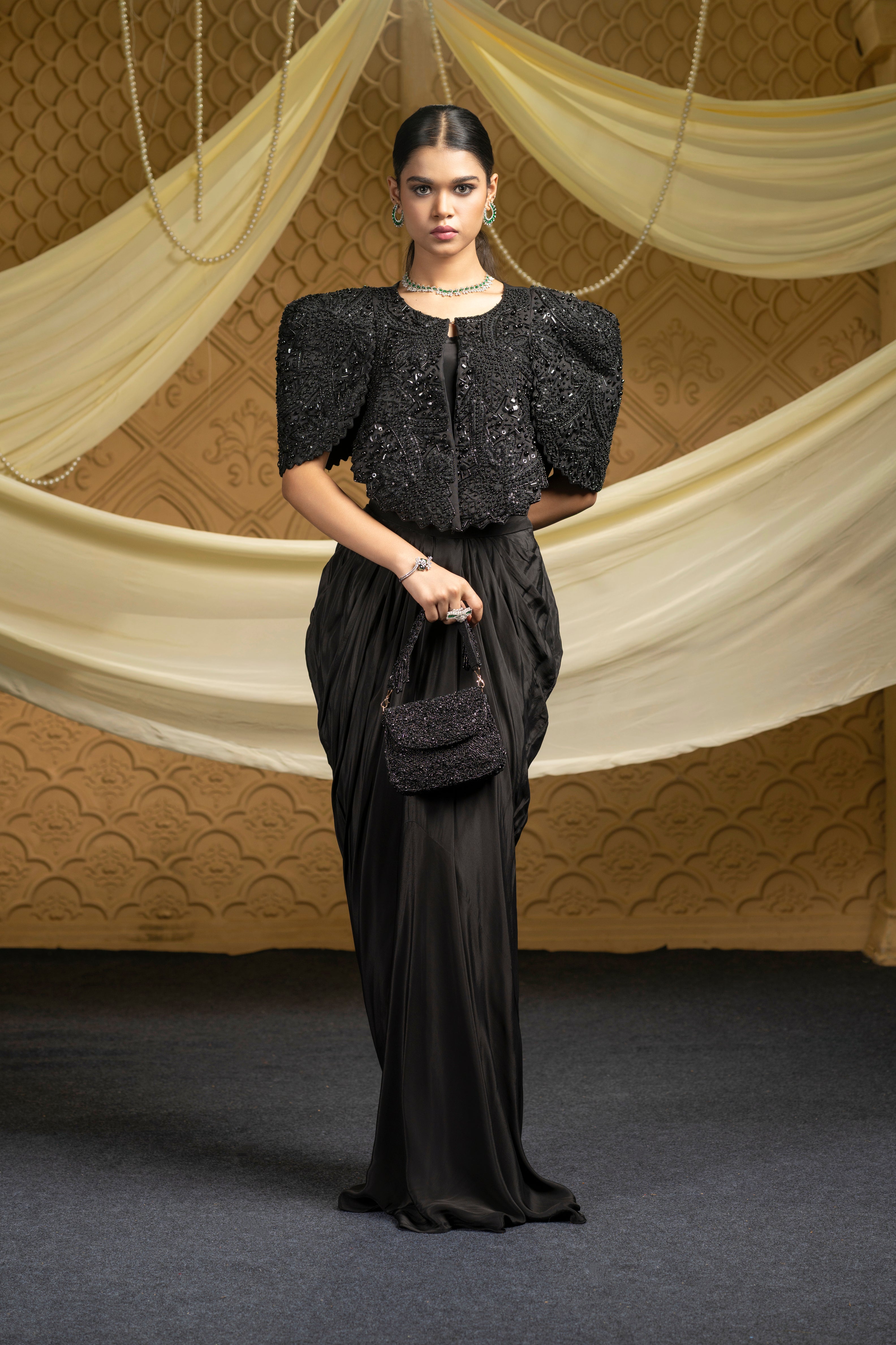 Black Beaded Cape Set