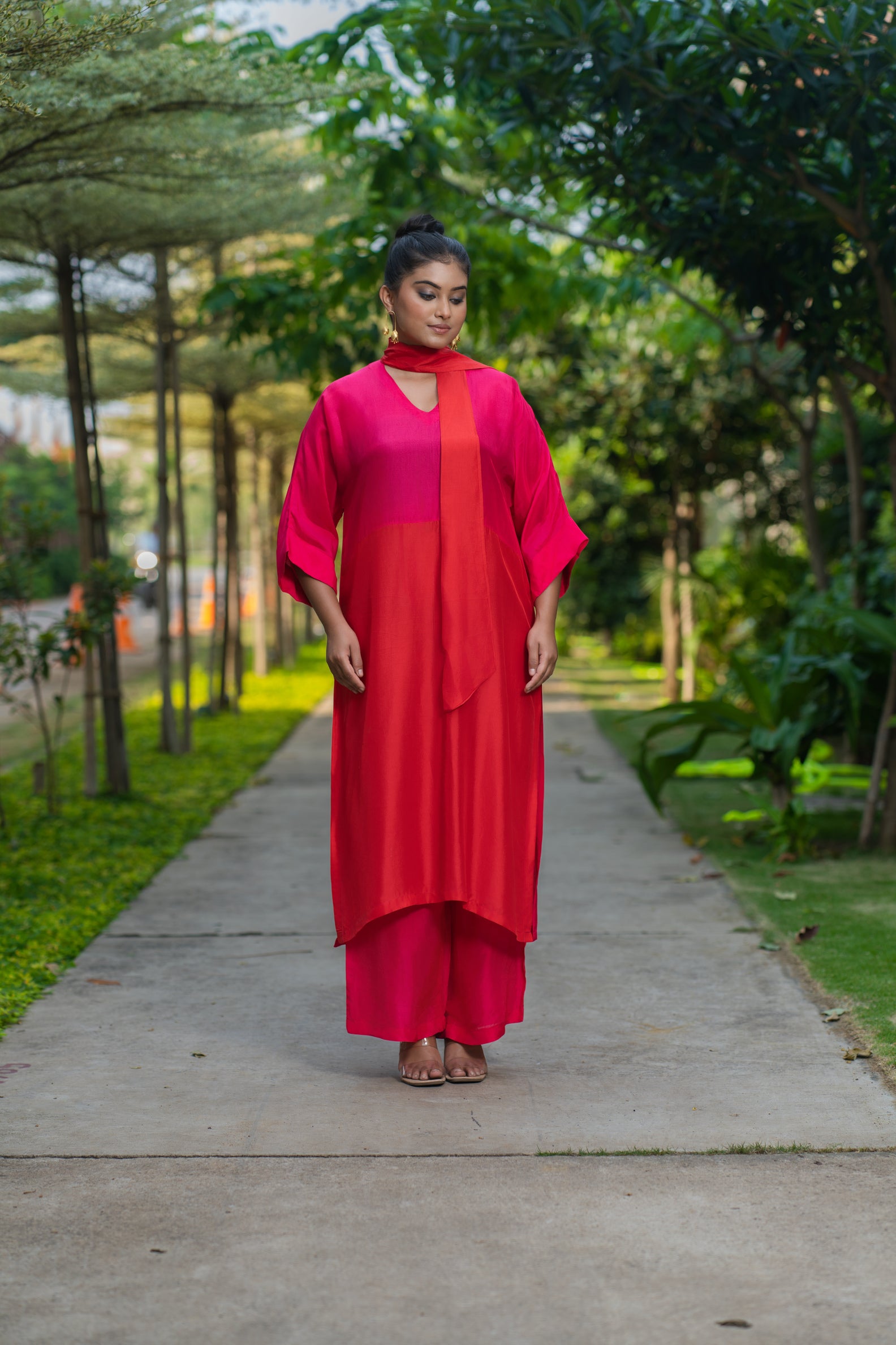 Dual colour scarf kurta set