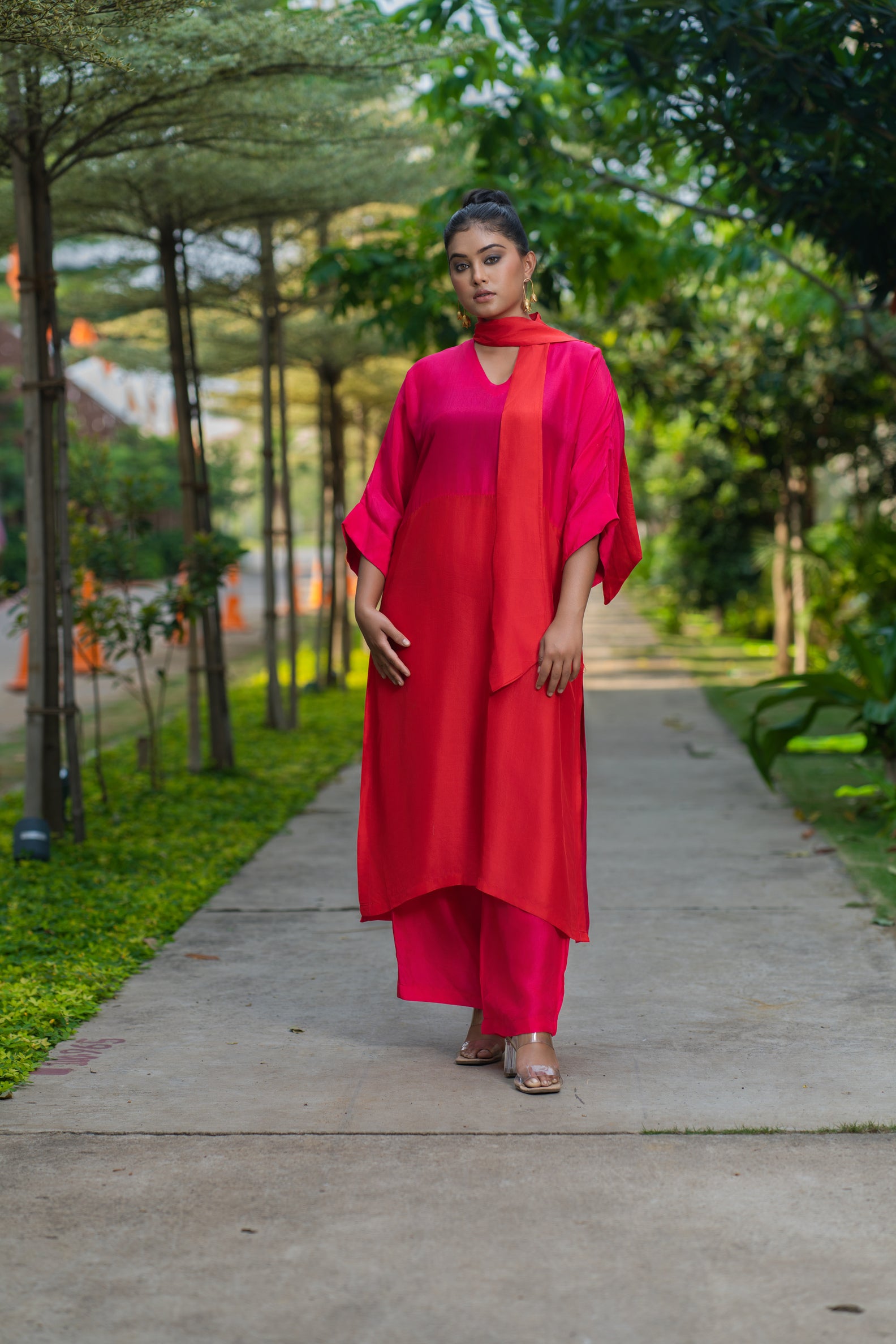 Dual colour scarf kurta set