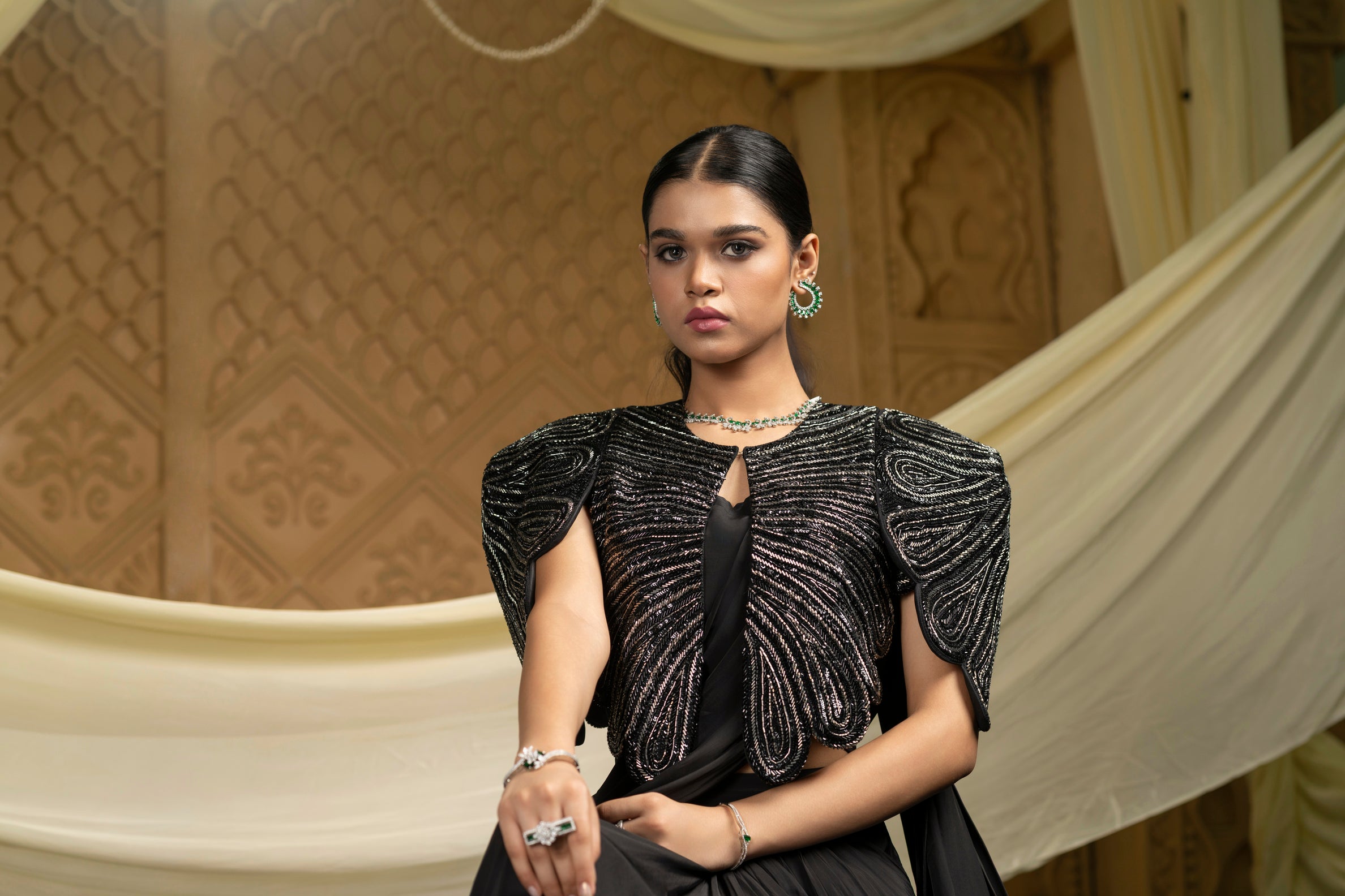 Regalia embroidered jacket with saree set