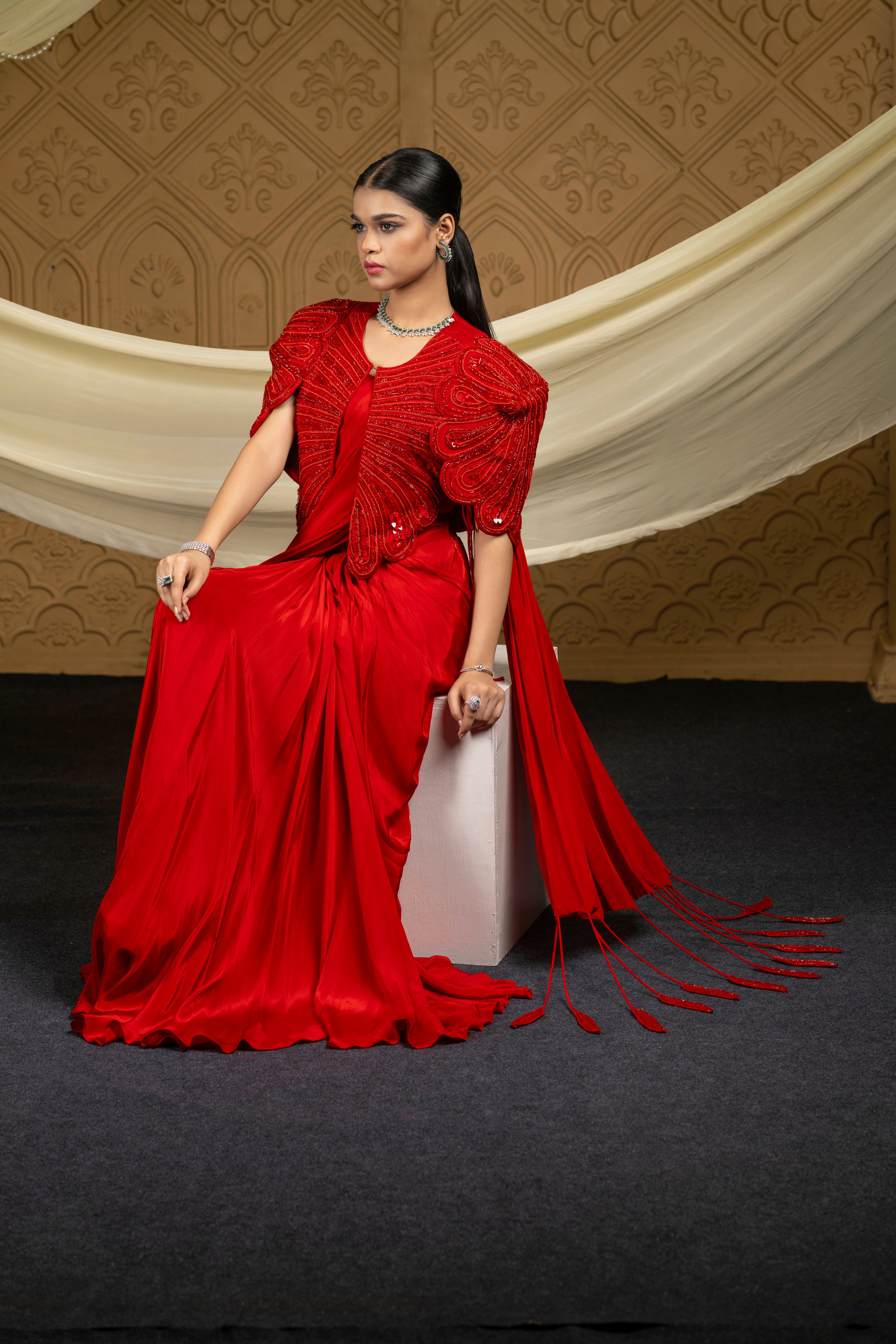 Regalia embroidered jacket with saree set