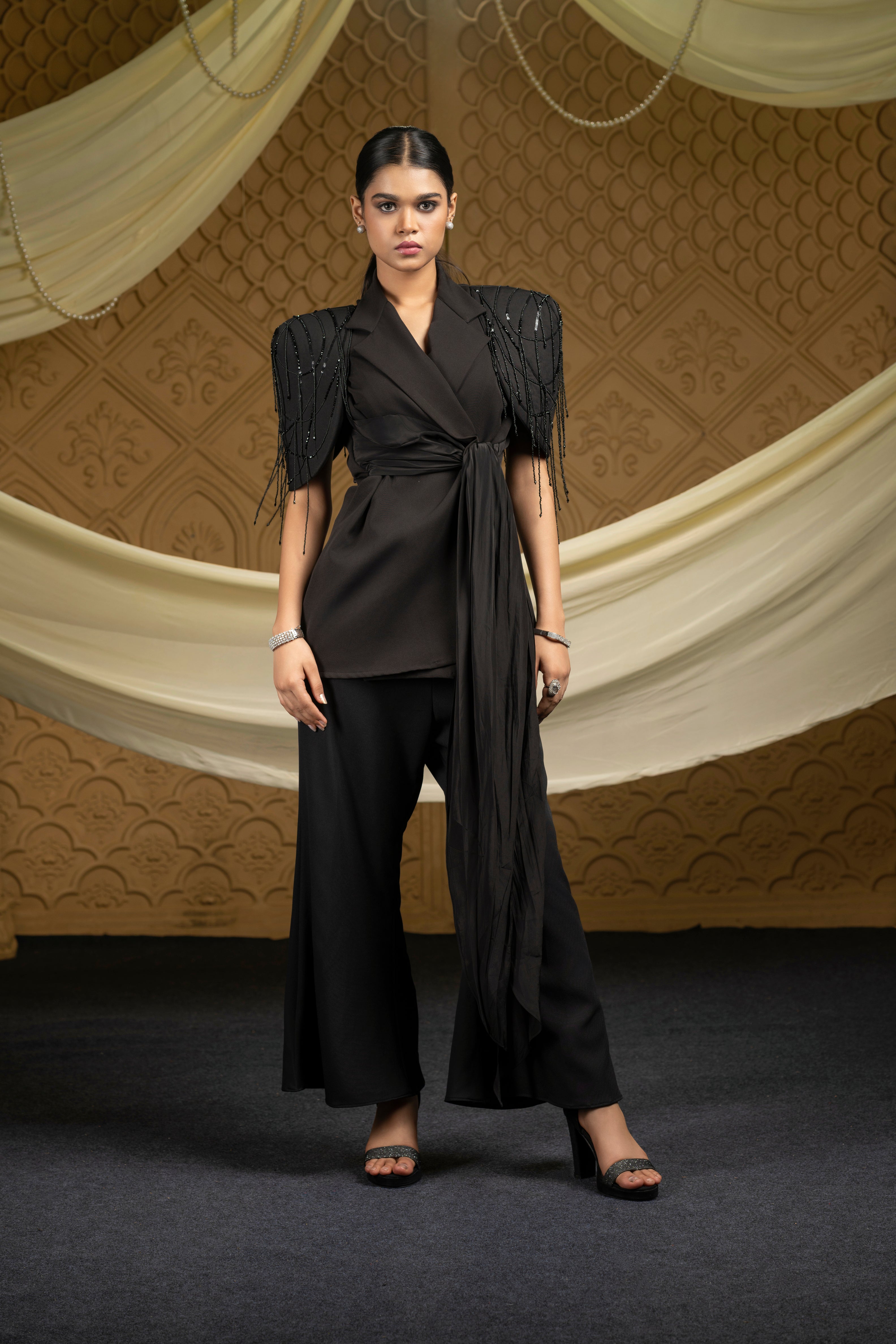 Dazzle embroidered wrap around co-ord set