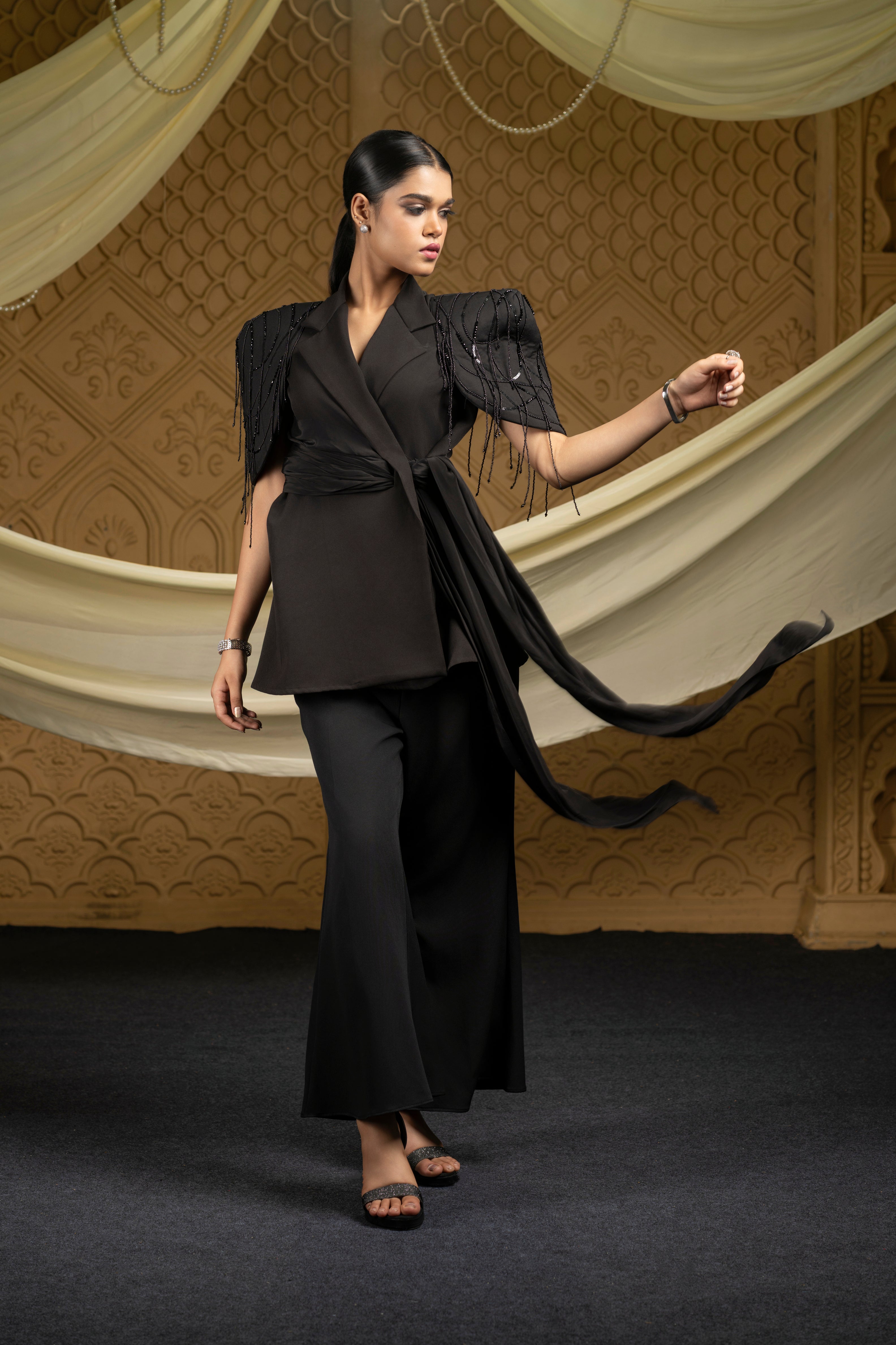 Dazzle embroidered wrap around co-ord set