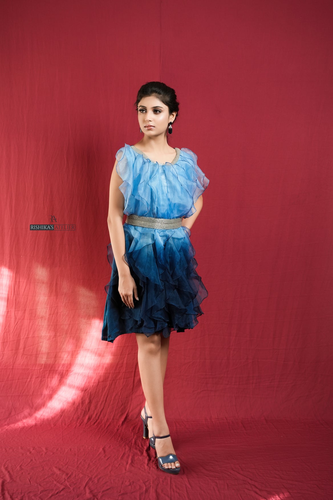 Blue ombre ruffles dress