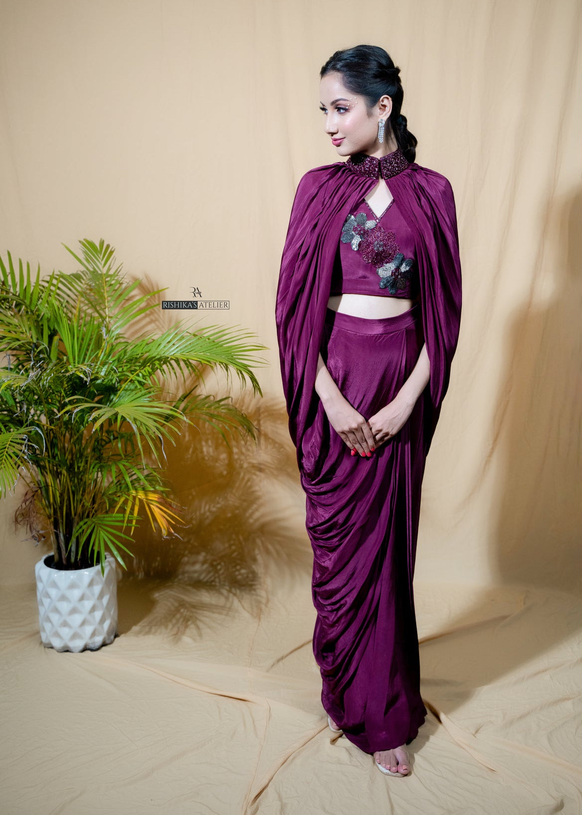 Drape skirt with cape set