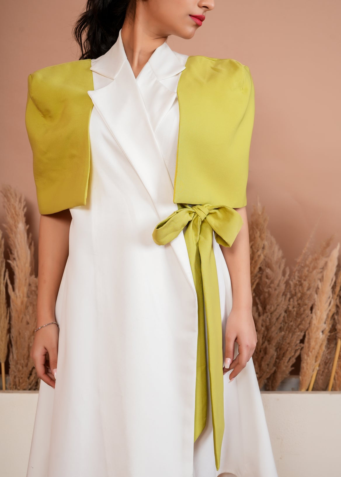 Green white wrap around dress