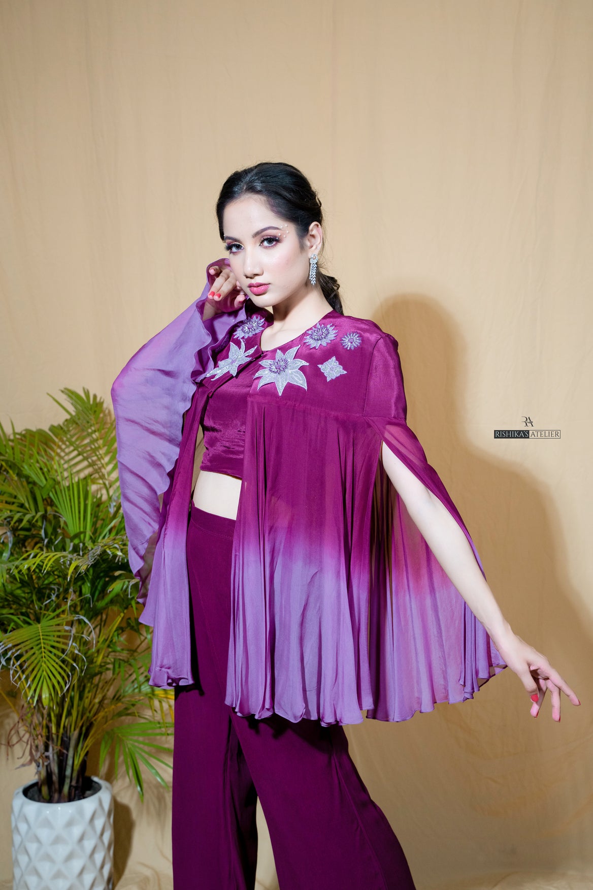 Wine ombre cape set