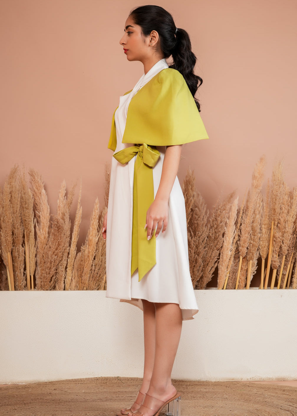 Green white wrap around dress