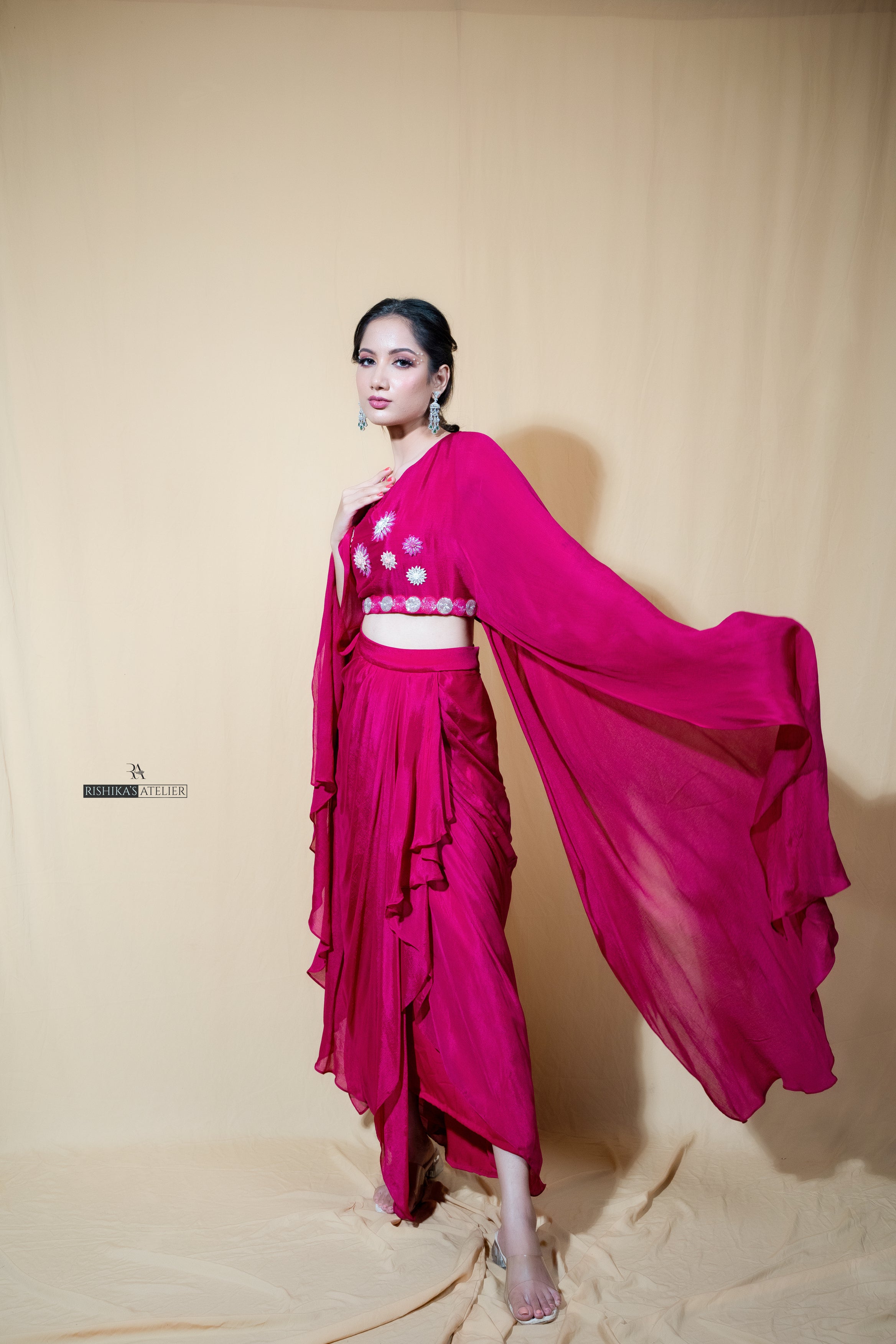 Pink indo western skirt set