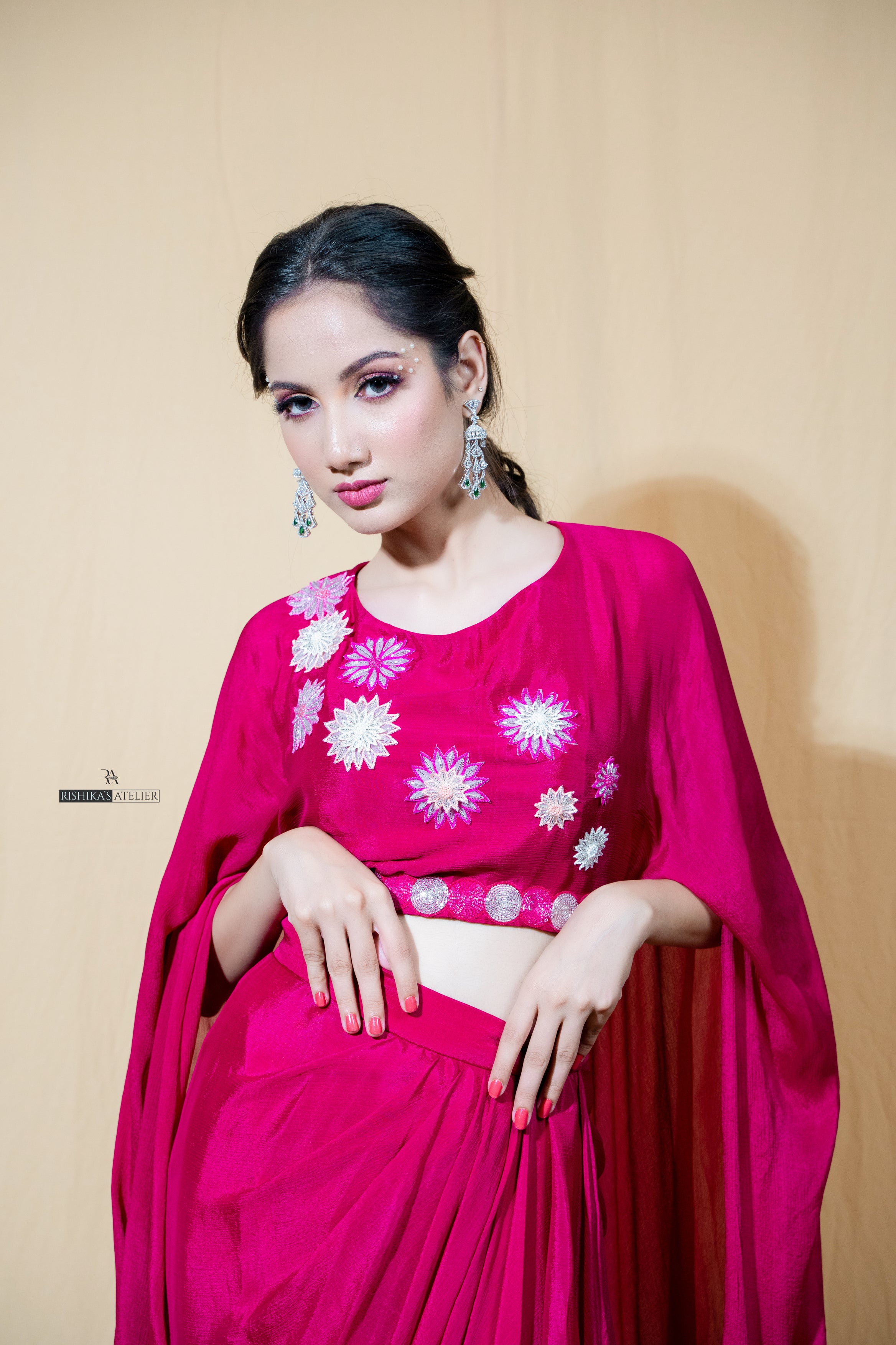Pink indo western skirt set