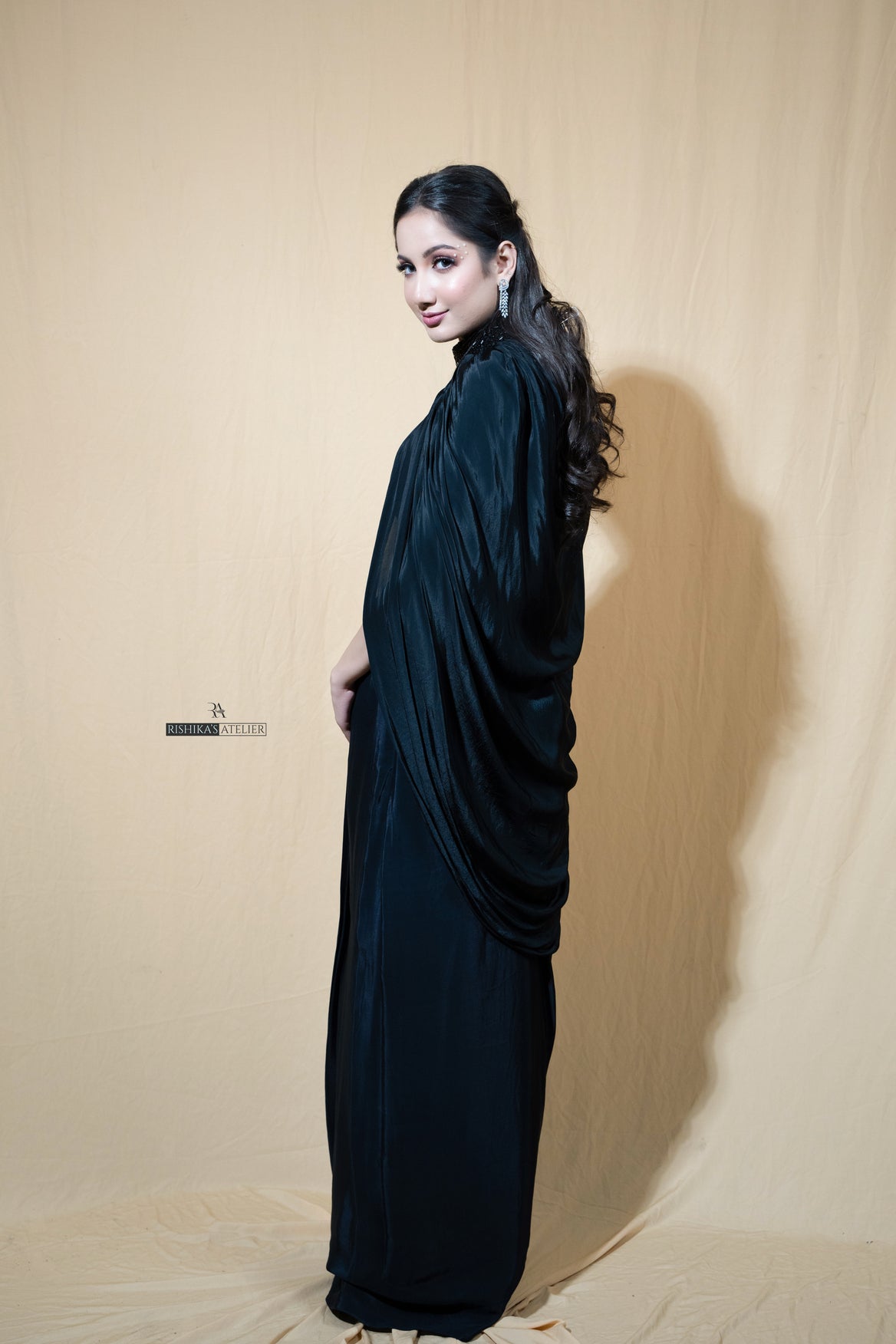 Black indo western Rangrez cape with skirt set