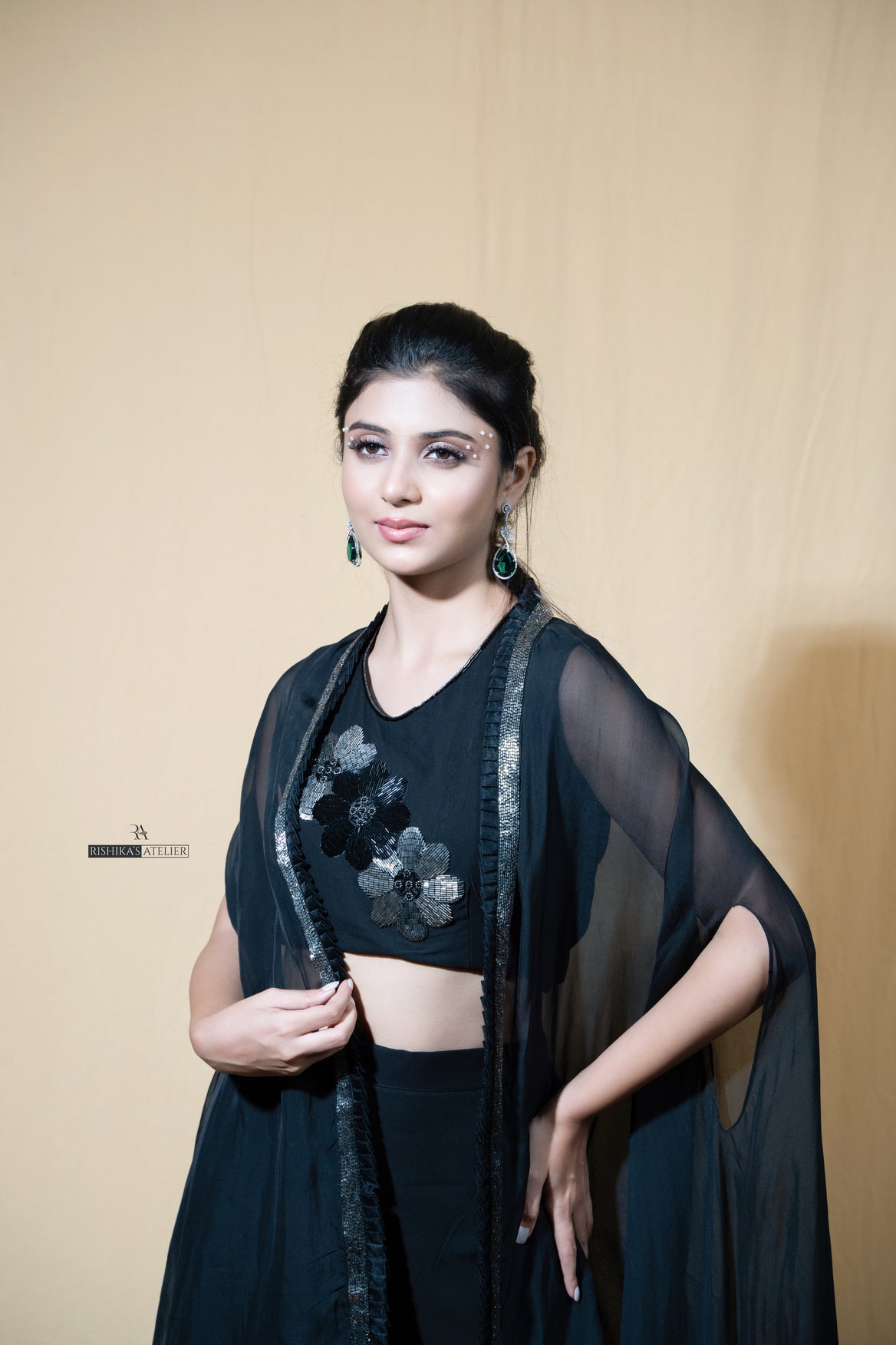Black indo western cape with palazzo set