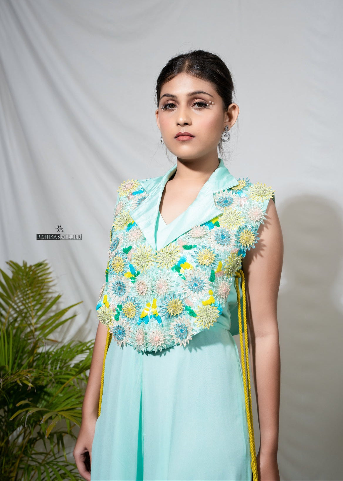 Lemon yellow ombre jumpsuit with jacket set