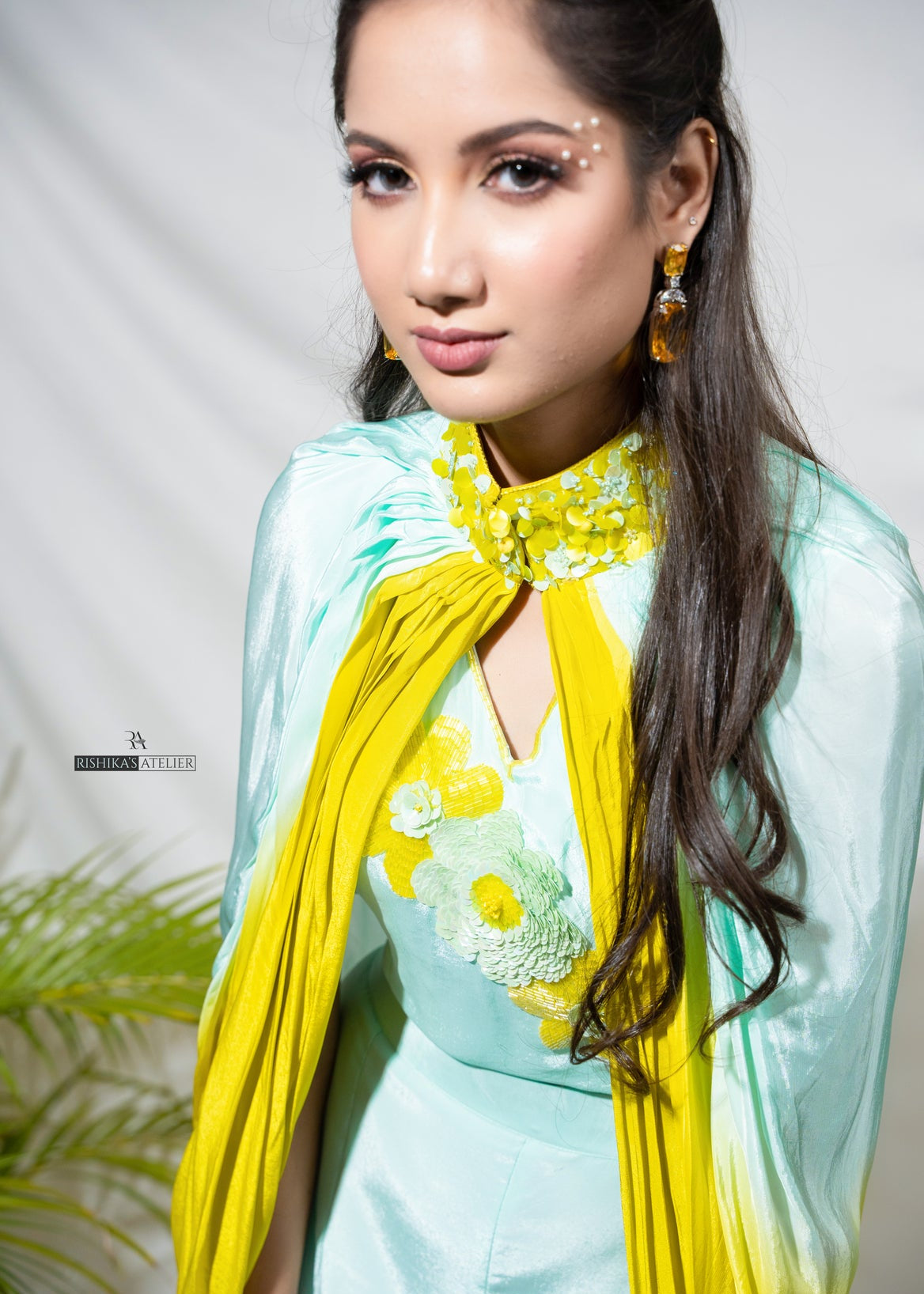 Lemon yellow ombre cape set