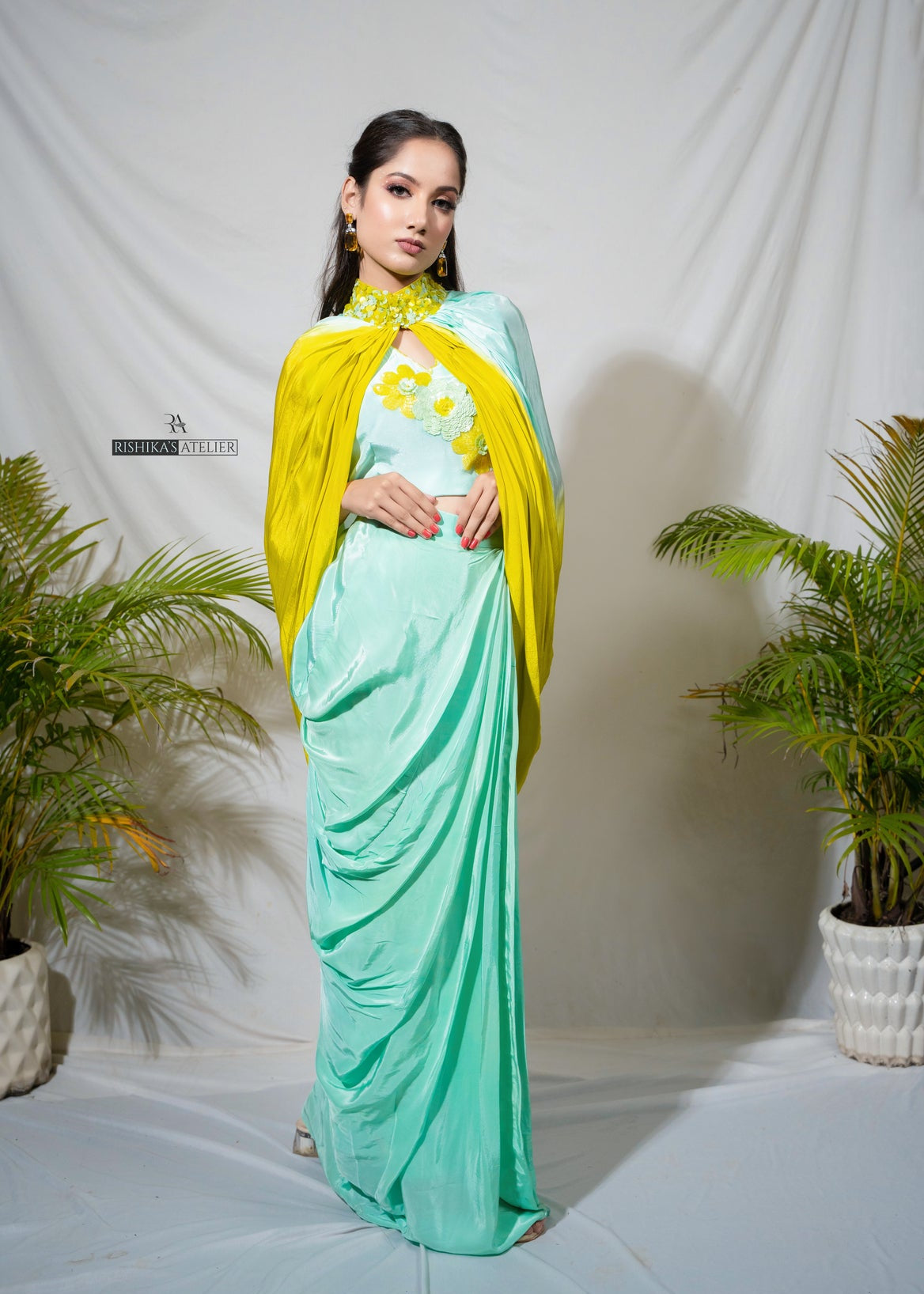 Lemon yellow ombre cape set