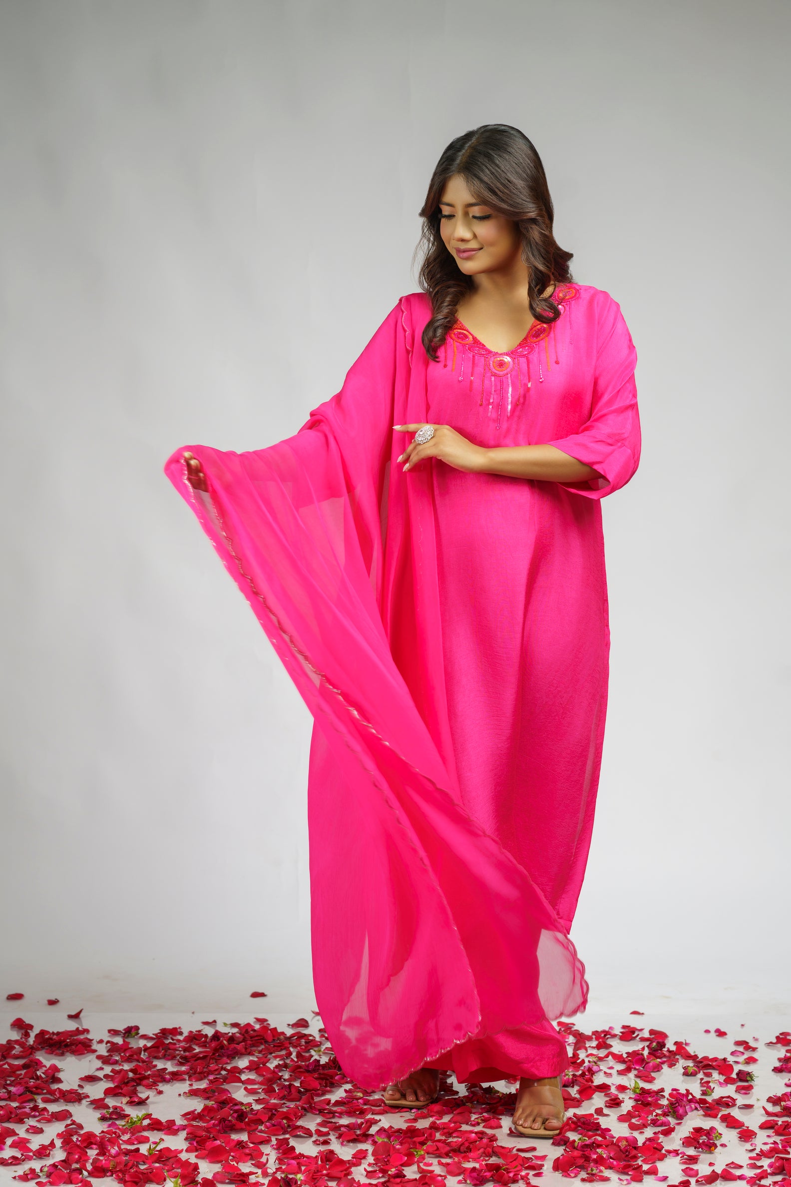 Pink embroidered straight kurta set