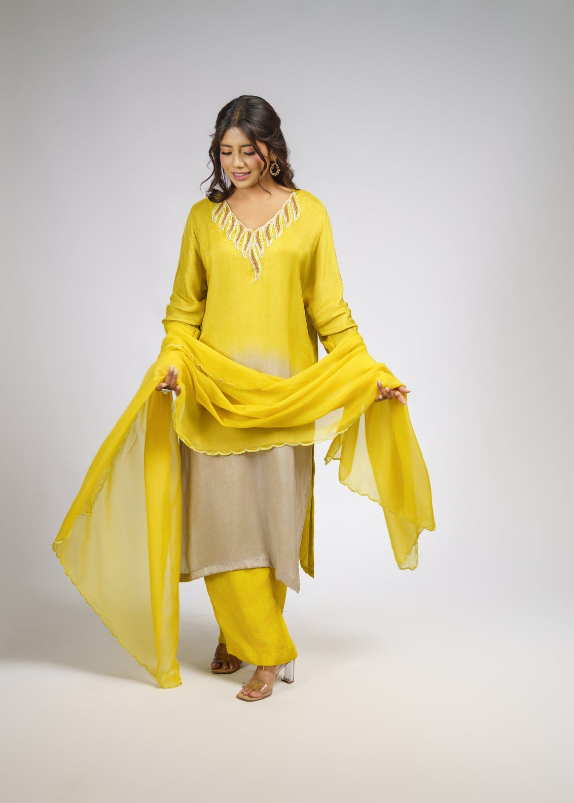 Ombre embroidered straight kurta set